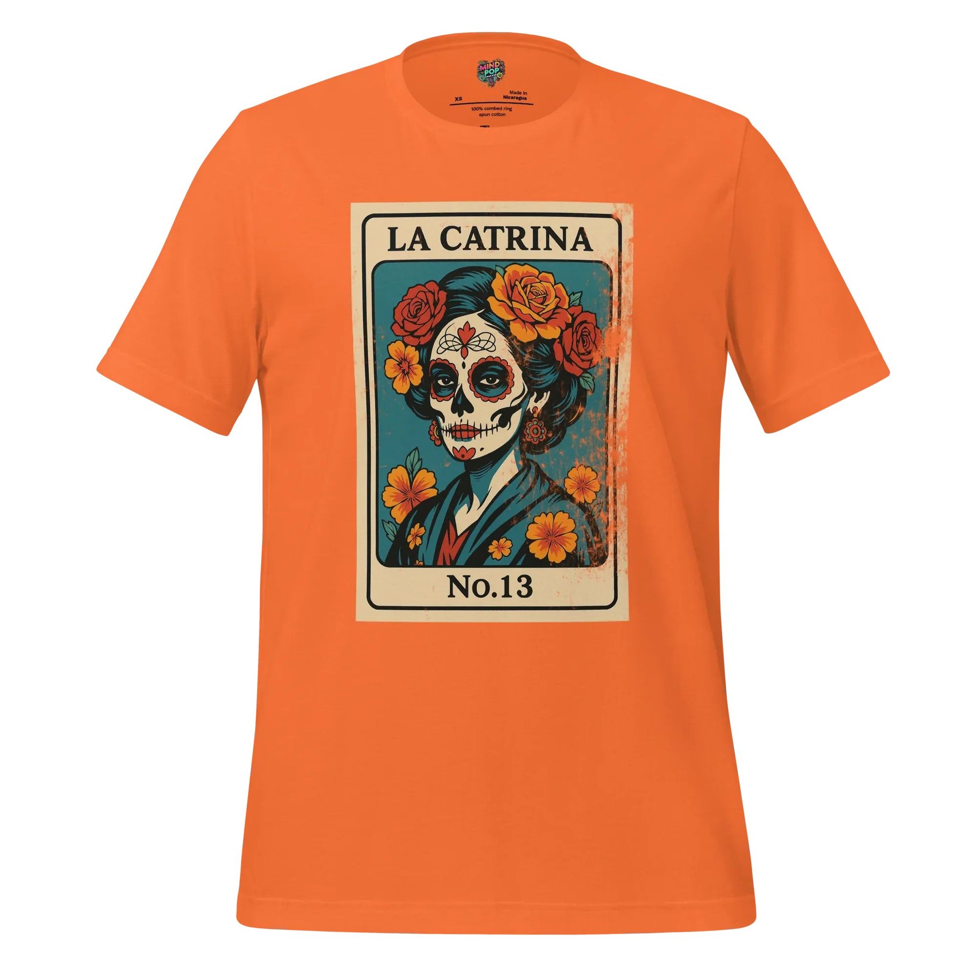 Day of the Dead Vintage Mexican La Catrina Lotería Shirt Orange