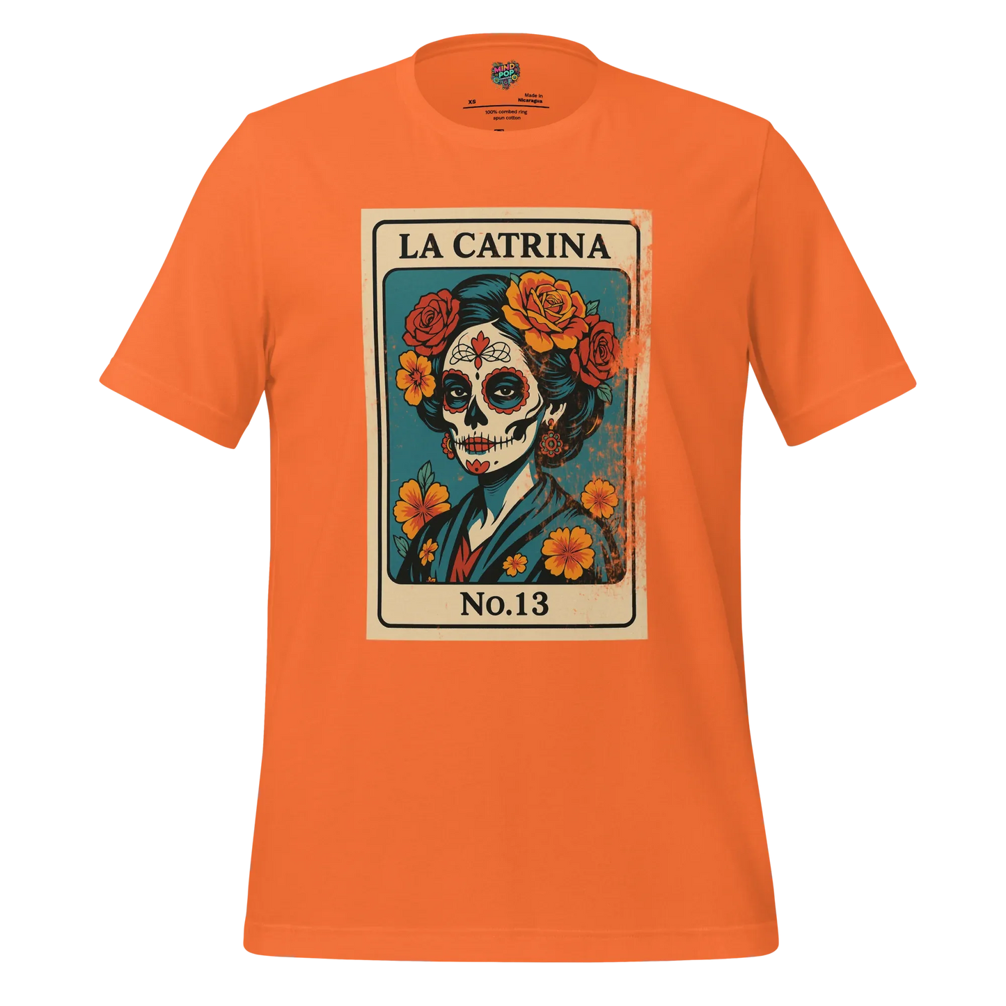 Day of the Dead Vintage Mexican La Catrina Lotería Shirt Orange