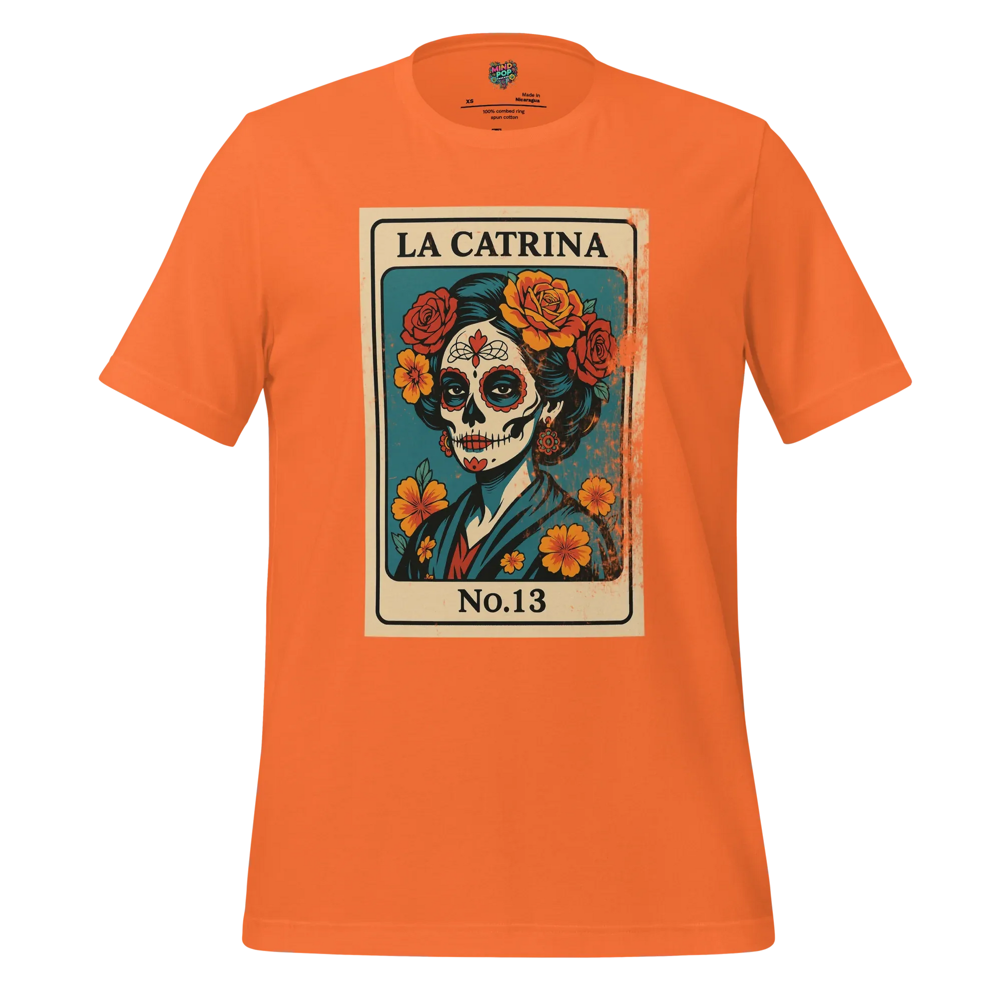 Day of the Dead Vintage Mexican La Catrina Lotería Shirt Orange