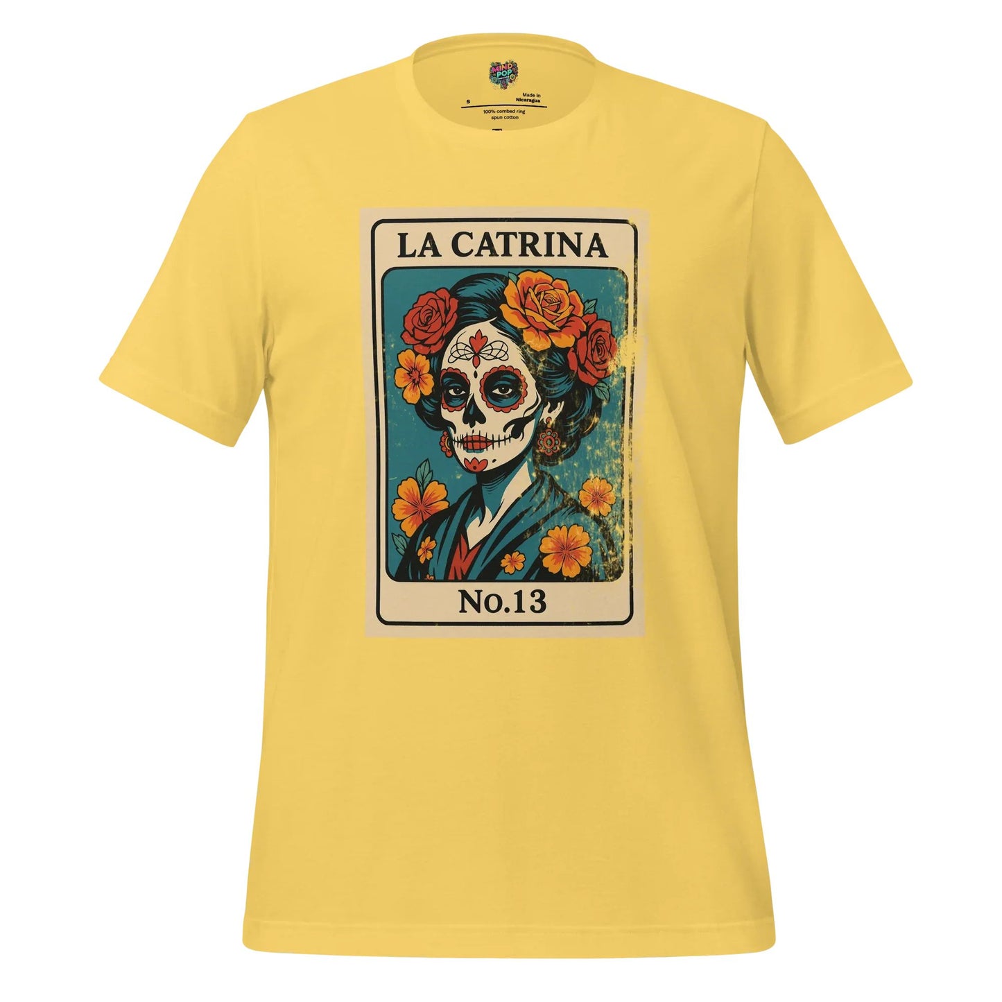 Day of the Dead Vintage Mexican La Catrina Lotería Shirt Yellow