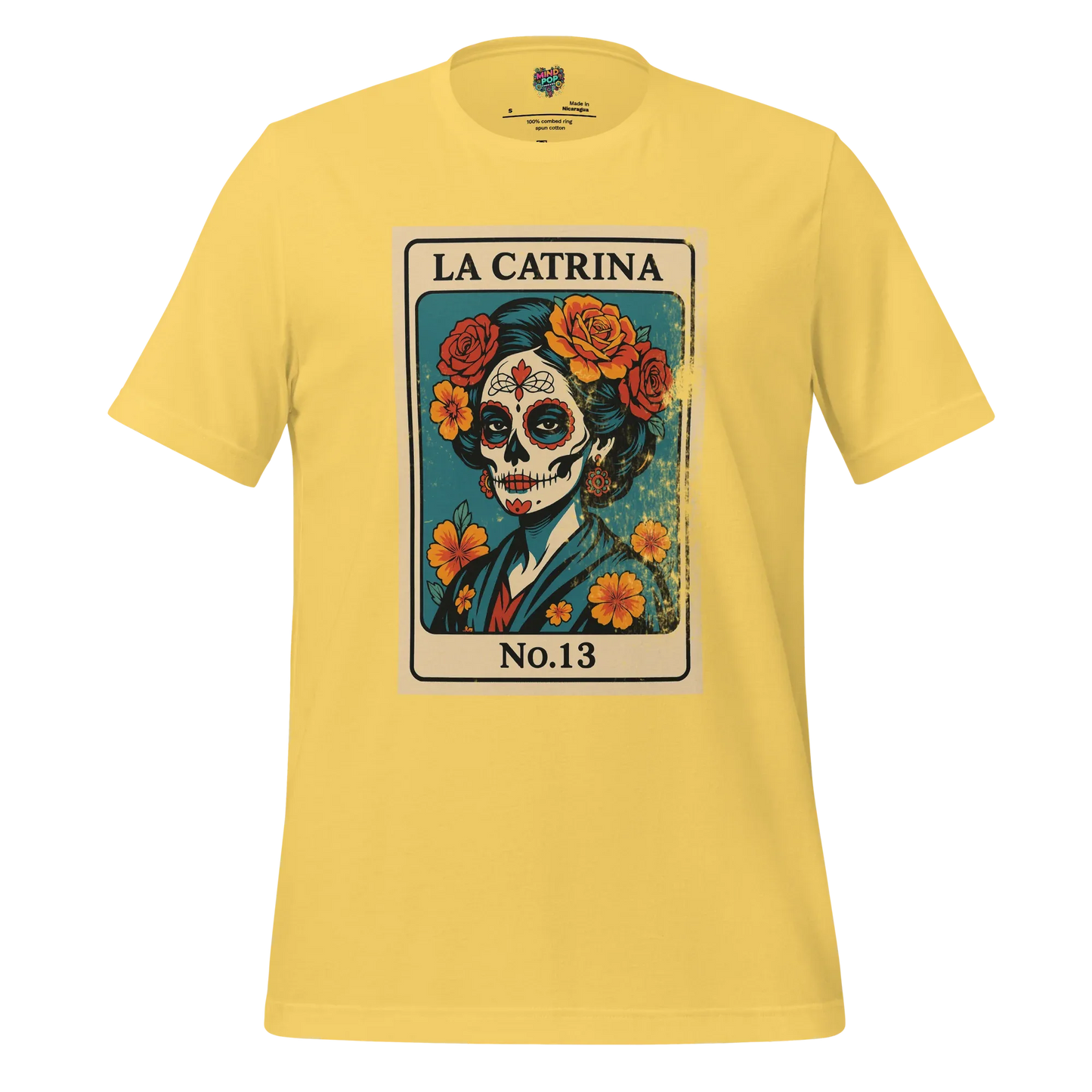 Day of the Dead Vintage Mexican La Catrina Lotería Shirt Yellow