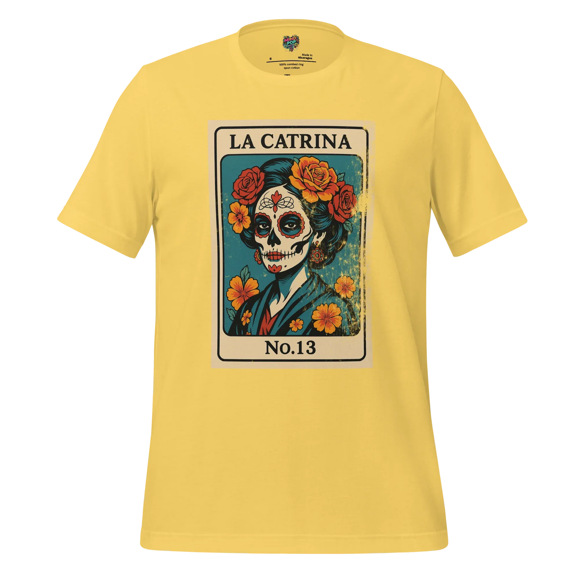 Day of the Dead Vintage Mexican La Catrina Lotería Shirt Yellow