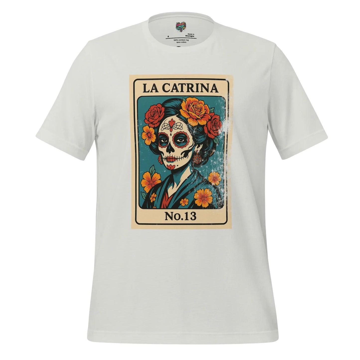 Day of the Dead Vintage Mexican La Catrina Lotería Shirt Silver