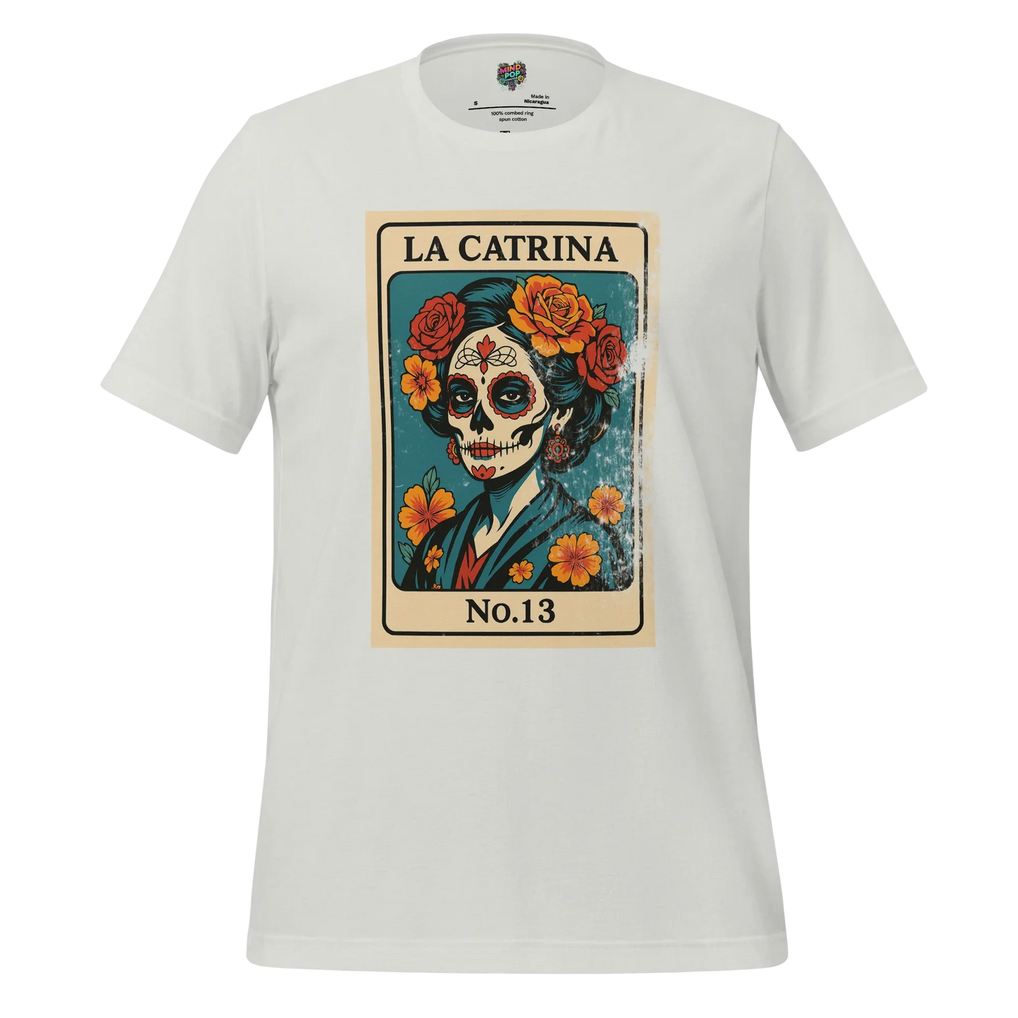 Day of the Dead Vintage Mexican La Catrina Lotería Shirt Silver