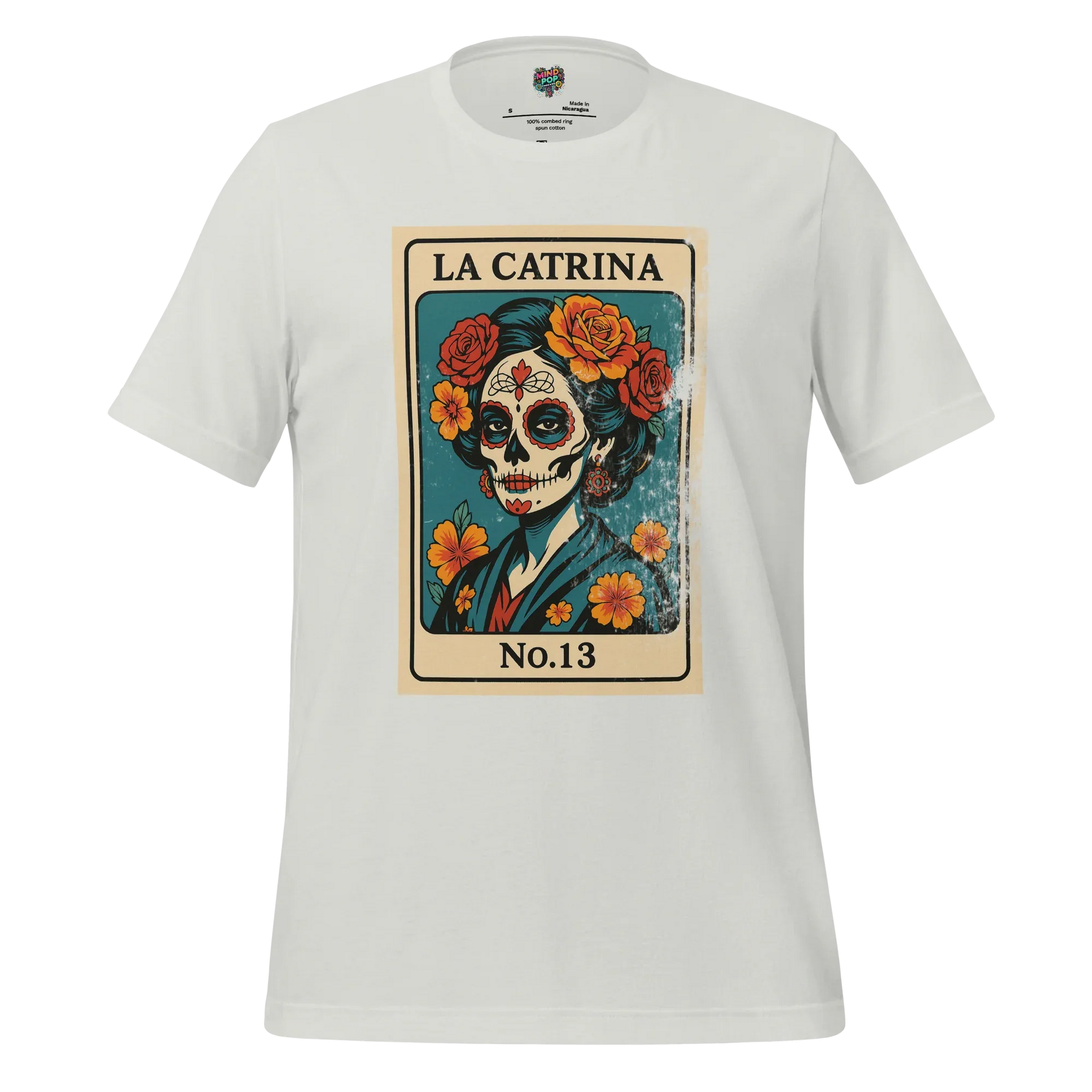 Day of the Dead Vintage Mexican La Catrina Lotería Shirt Silver