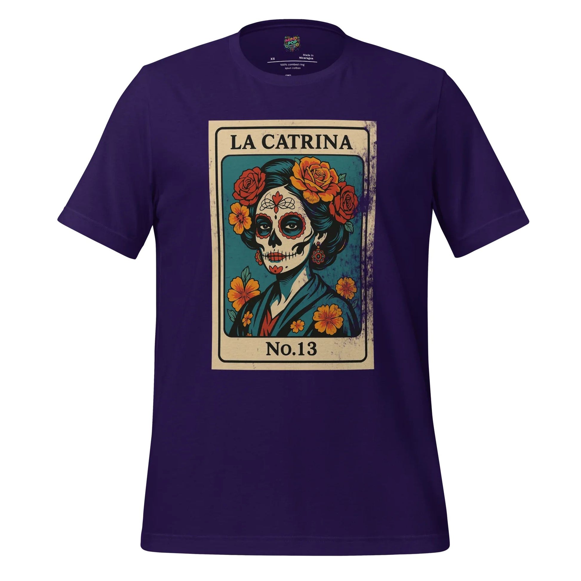 Day of the Dead Vintage Mexican La Catrina Lotería Shirt Team Purple