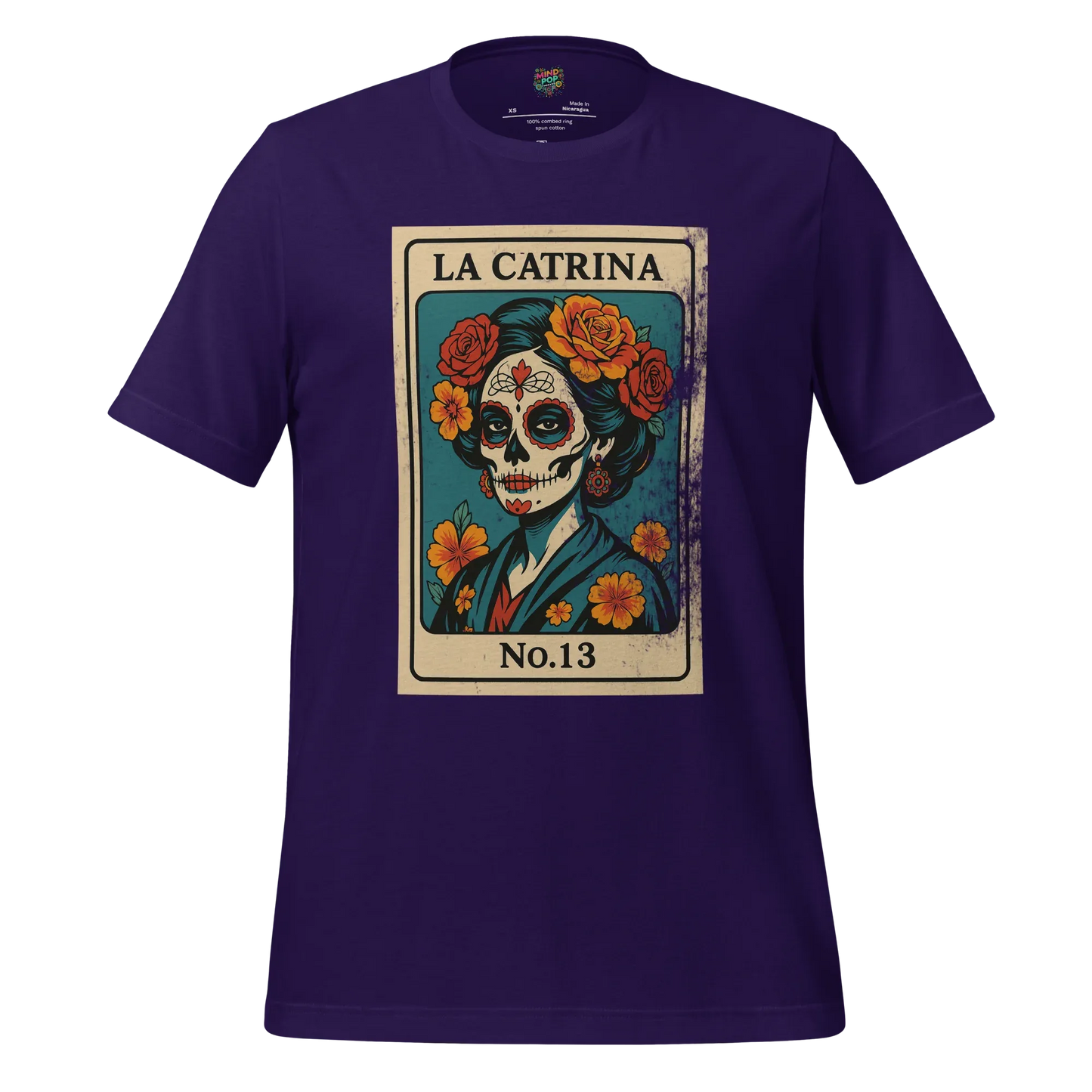 Day of the Dead Vintage Mexican La Catrina Lotería Shirt Team Purple