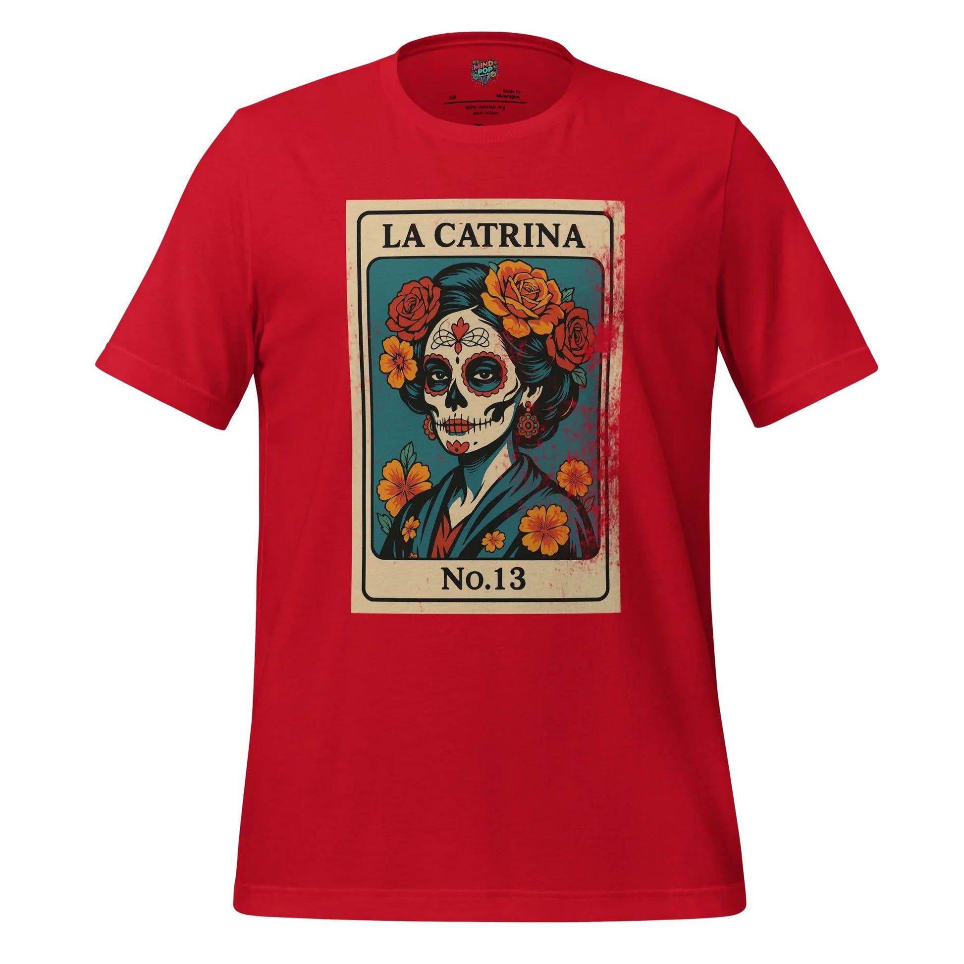 Day of the Dead Vintage Mexican La Catrina Lotería Shirt Red