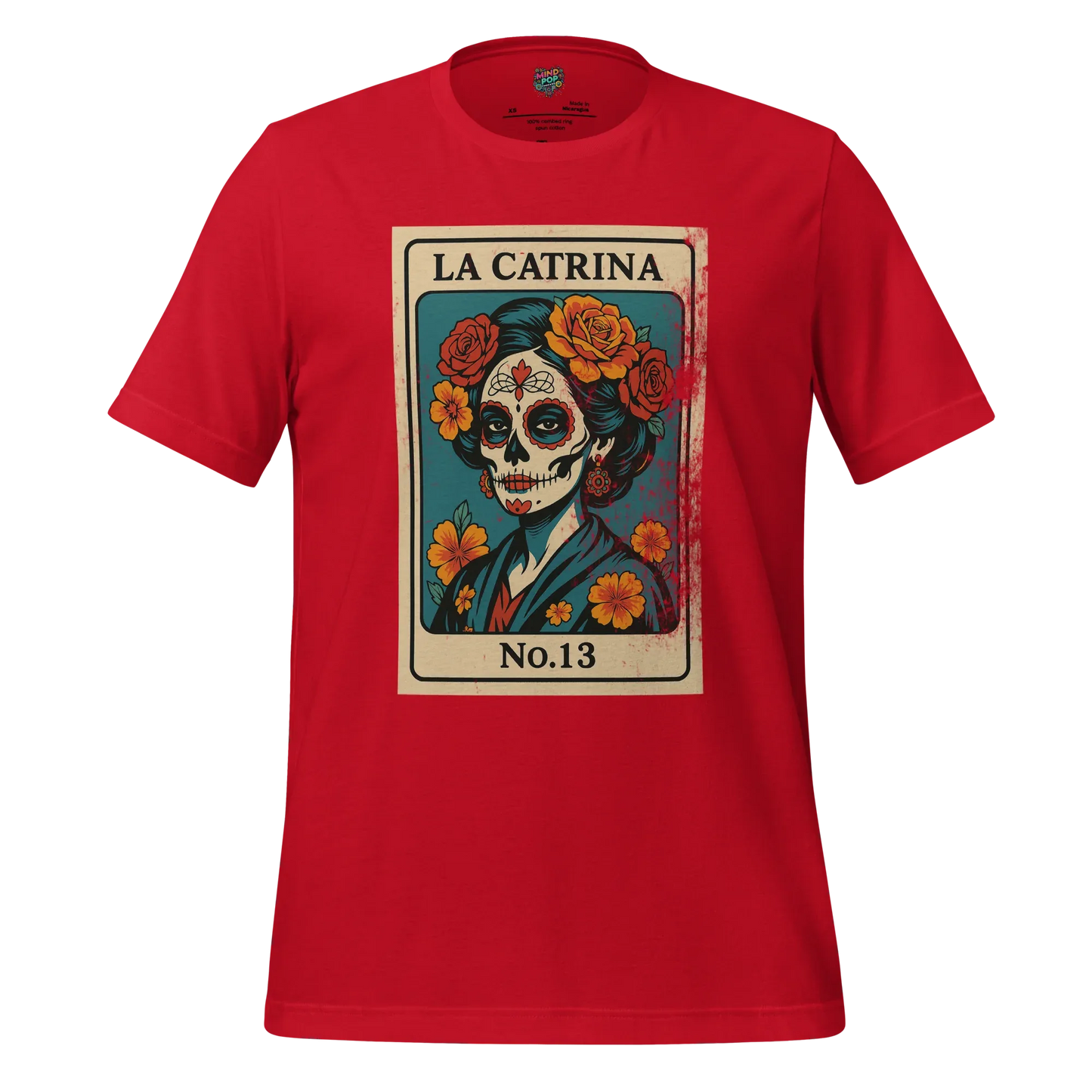 Day of the Dead Vintage Mexican La Catrina Lotería Shirt Red