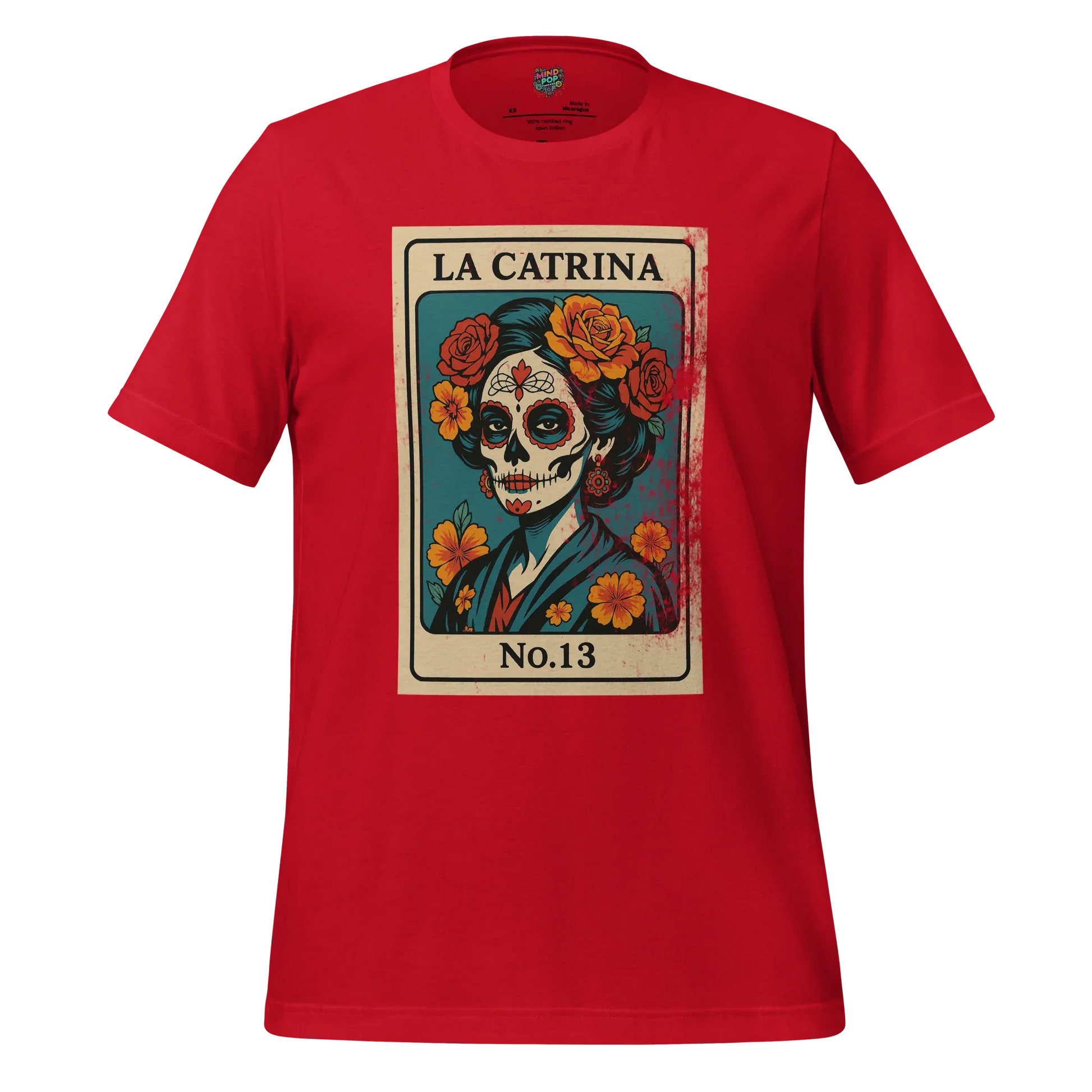 Day of the Dead Vintage Mexican La Catrina Lotería Shirt Red