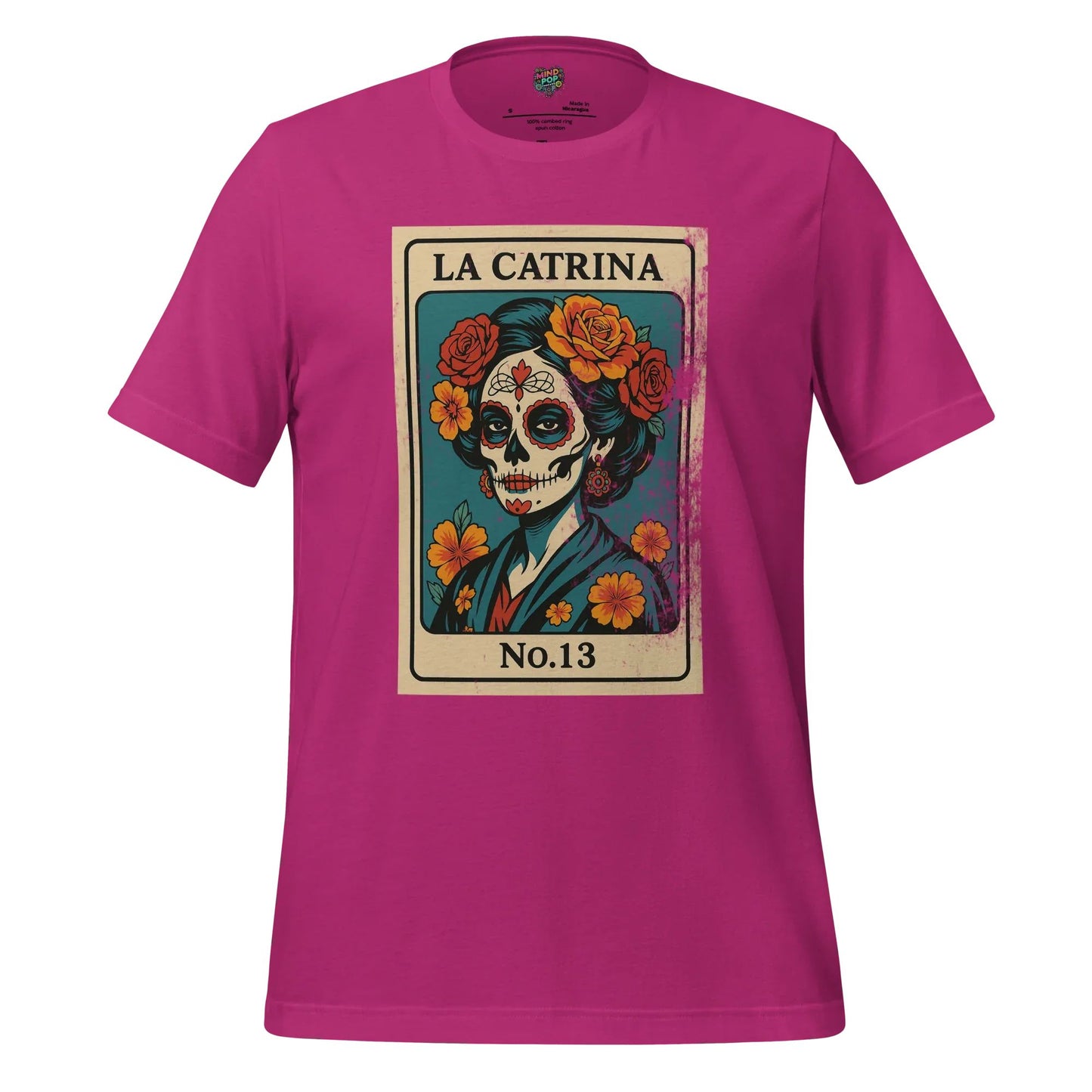 Day of the Dead Vintage Mexican La Catrina Lotería Shirt Berry