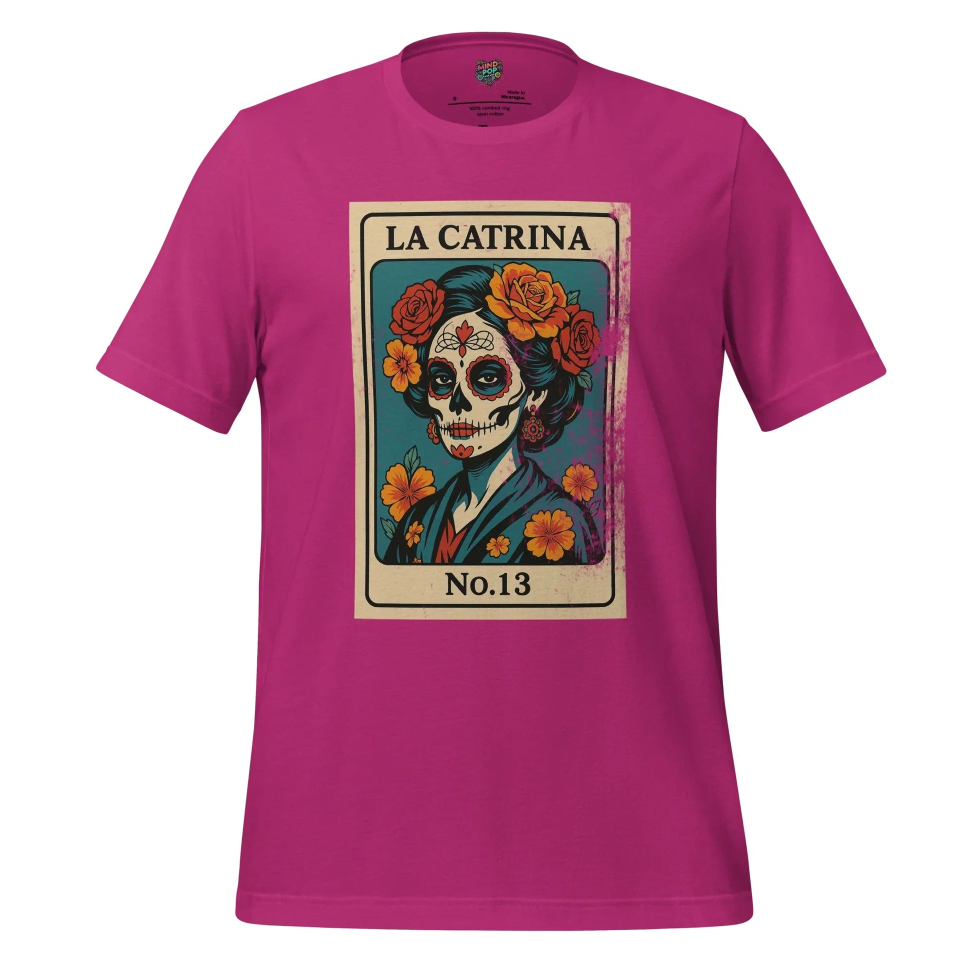 Day of the Dead Vintage Mexican La Catrina Lotería Shirt Berry