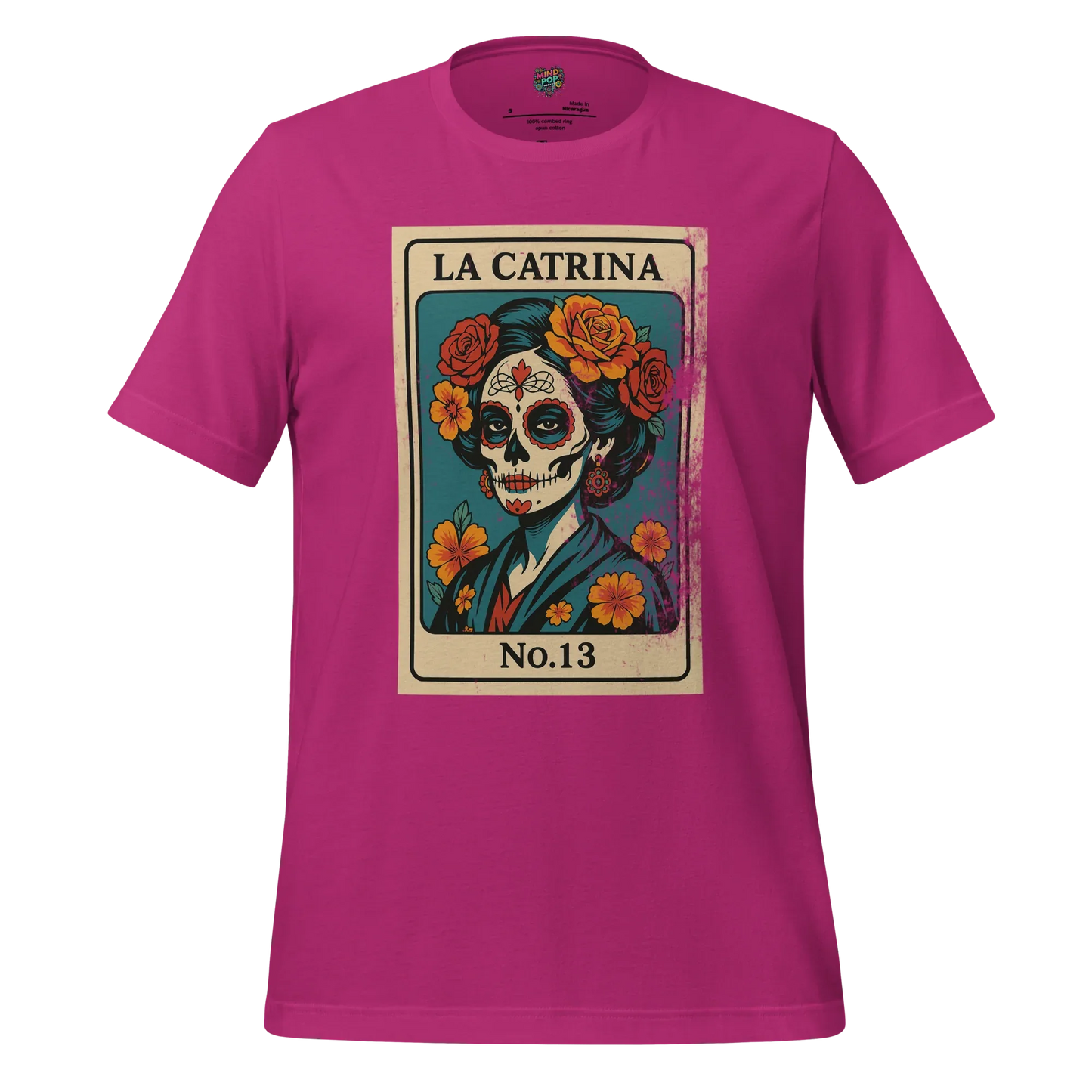 Day of the Dead Vintage Mexican La Catrina Lotería Shirt Berry