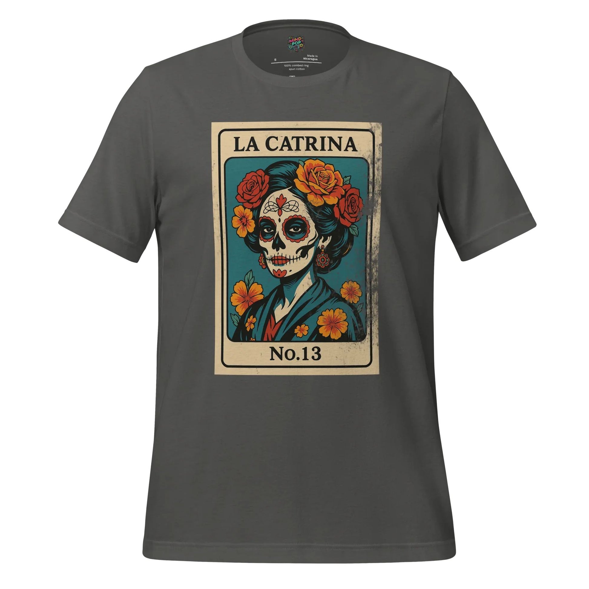 Day of the Dead Vintage Mexican La Catrina Lotería Shirt Asphalt