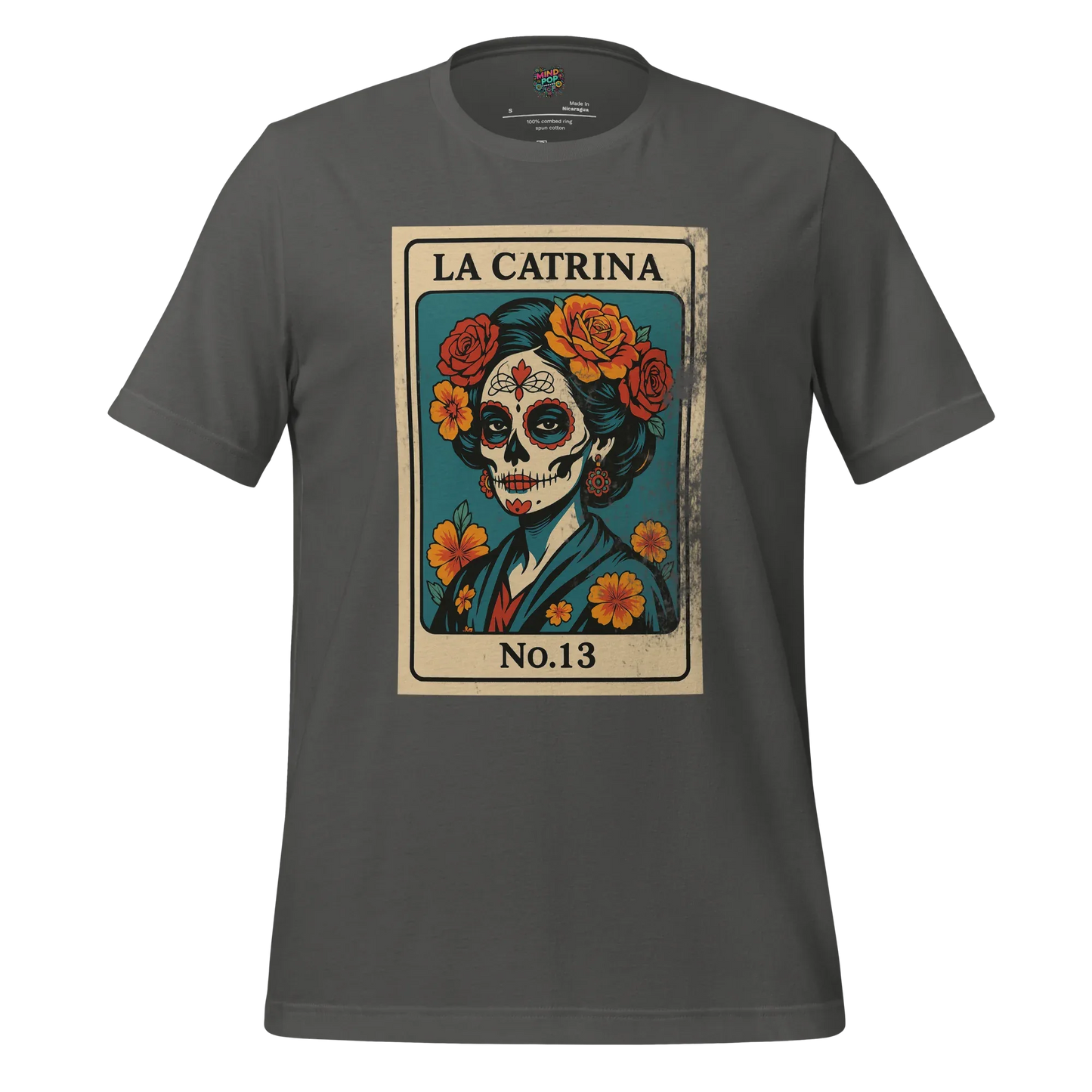 Day of the Dead Vintage Mexican La Catrina Lotería Shirt Asphalt