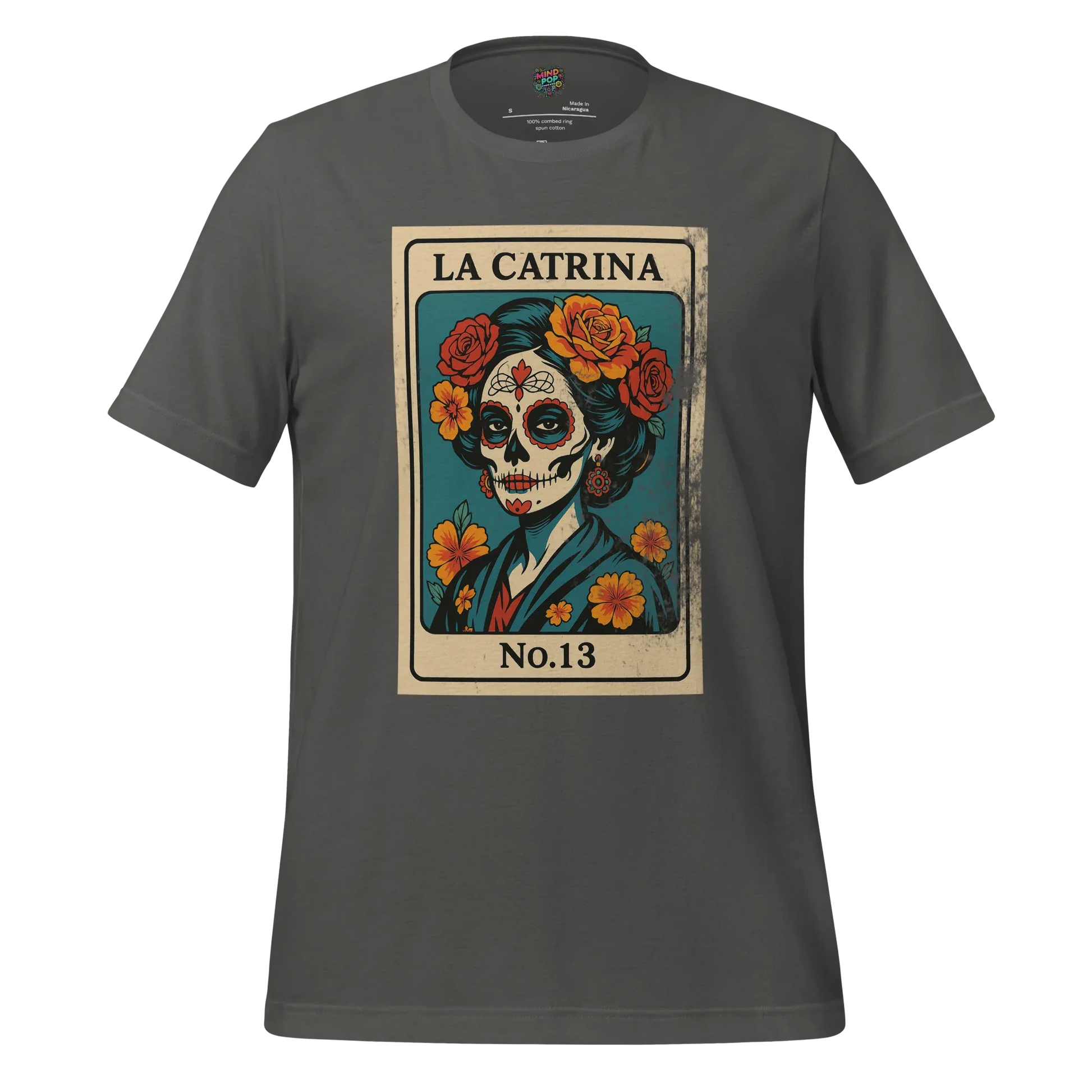 Day of the Dead Vintage Mexican La Catrina Lotería Shirt Asphalt