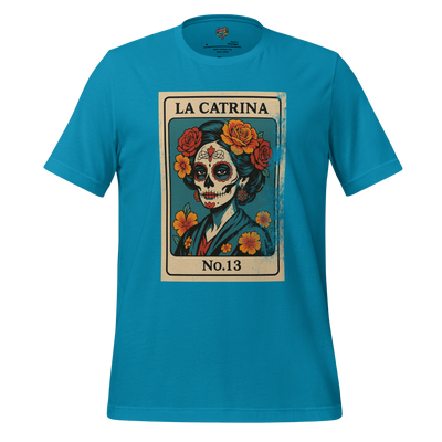 Day of the Dead Vintage Mexican La Catrina Lotería Shirt Aqua