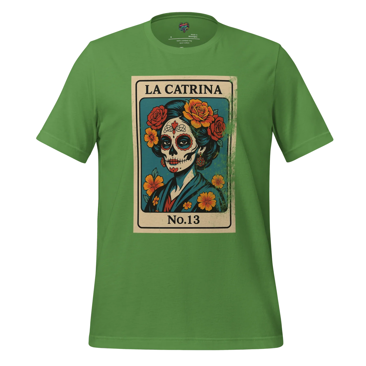 Day of the Dead Vintage Mexican La Catrina Lotería Shirt Leaf
