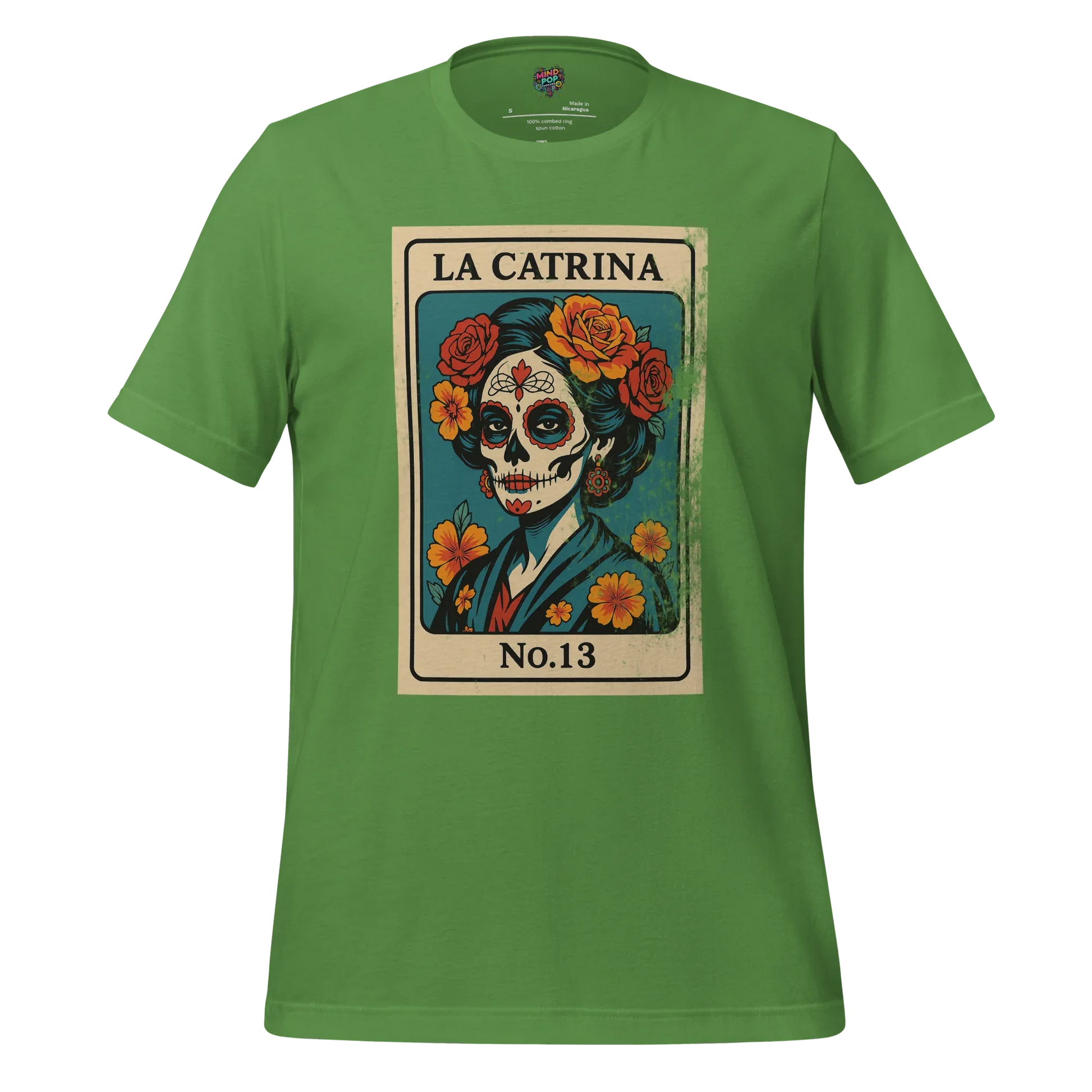 Day of the Dead Vintage Mexican La Catrina Lotería Shirt Leaf