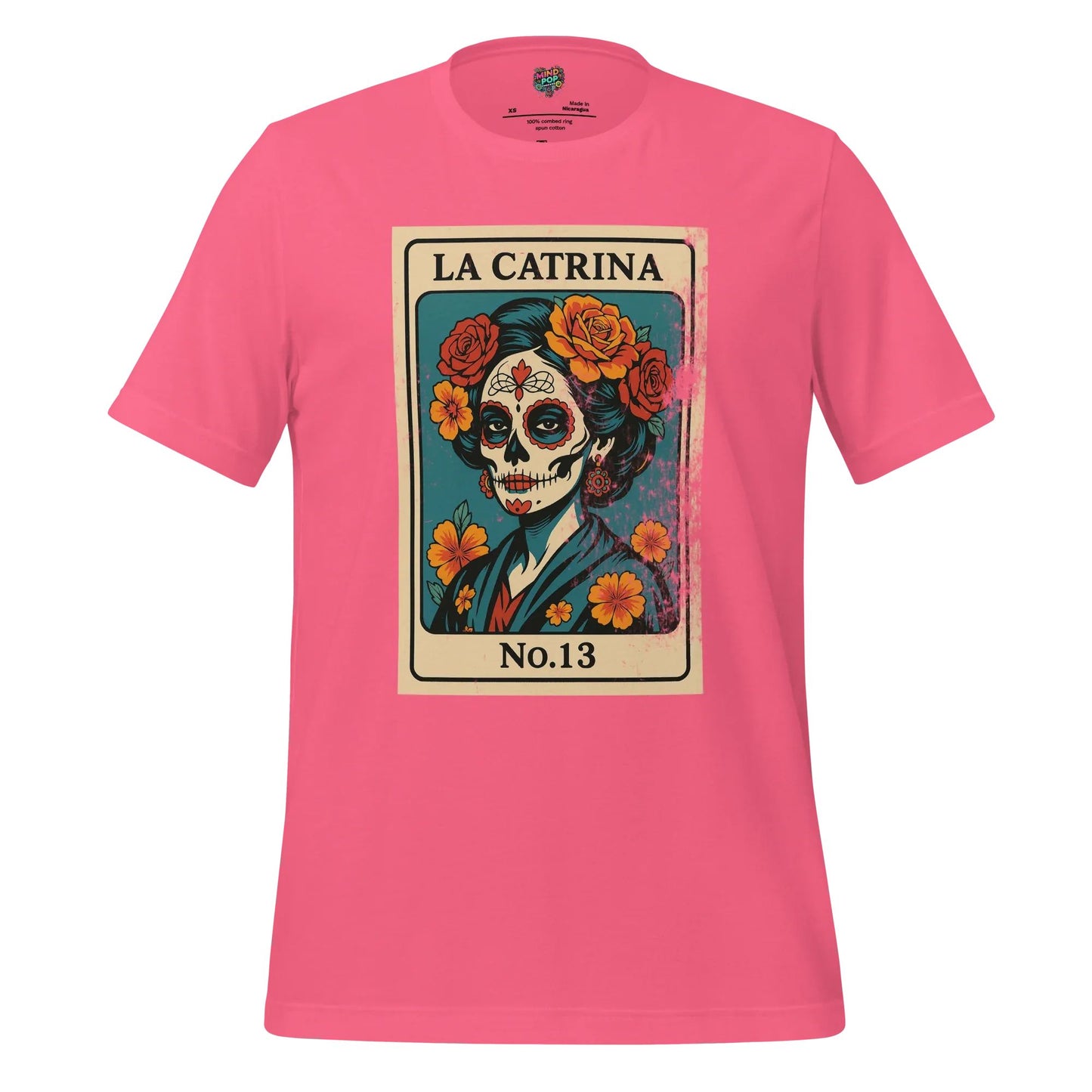 Day of the Dead Vintage Mexican La Catrina Lotería Shirt Charity Pink