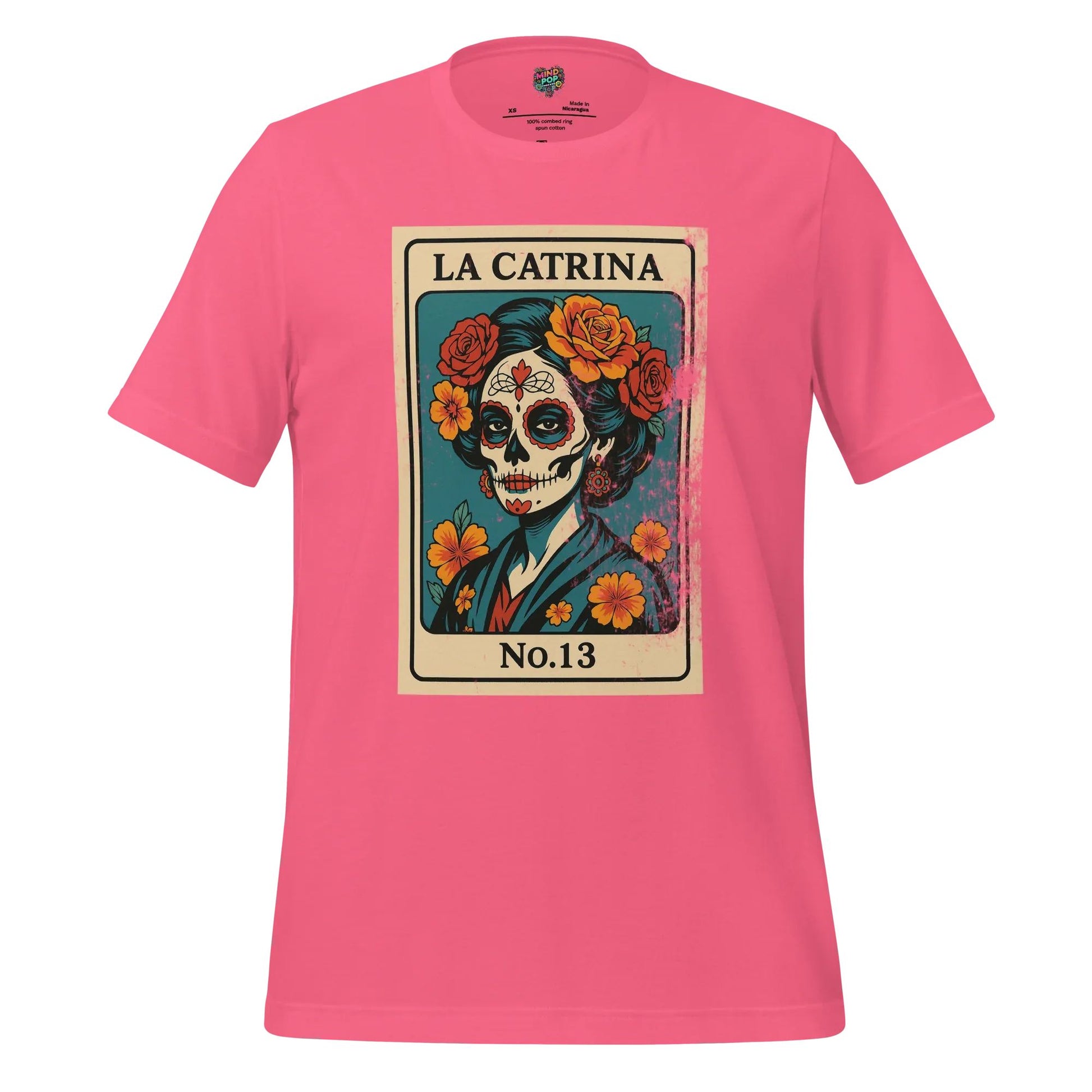 Day of the Dead Vintage Mexican La Catrina Lotería Shirt Charity Pink