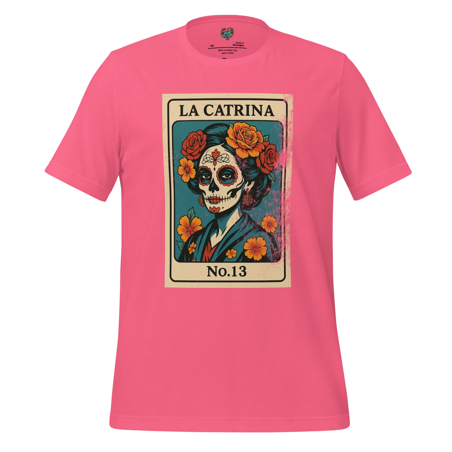 Day of the Dead Vintage Mexican La Catrina Lotería Shirt Charity Pink