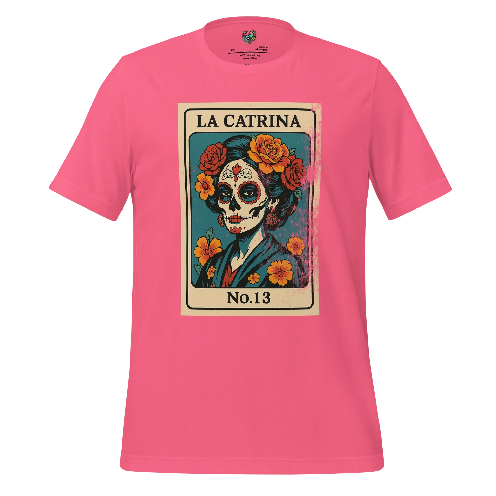 Day of the Dead Vintage Mexican La Catrina Lotería Shirt Charity Pink