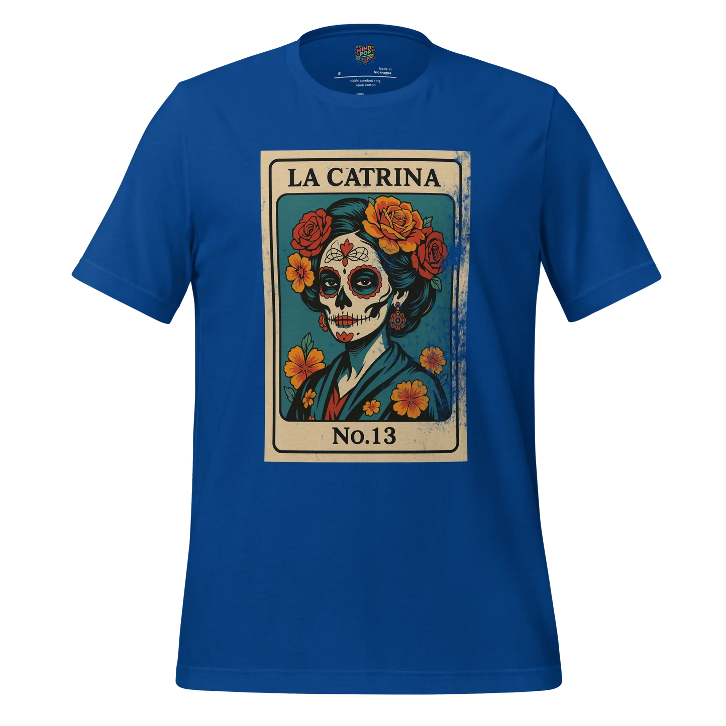 Day of the Dead Vintage Mexican La Catrina Lotería Shirt True Royal