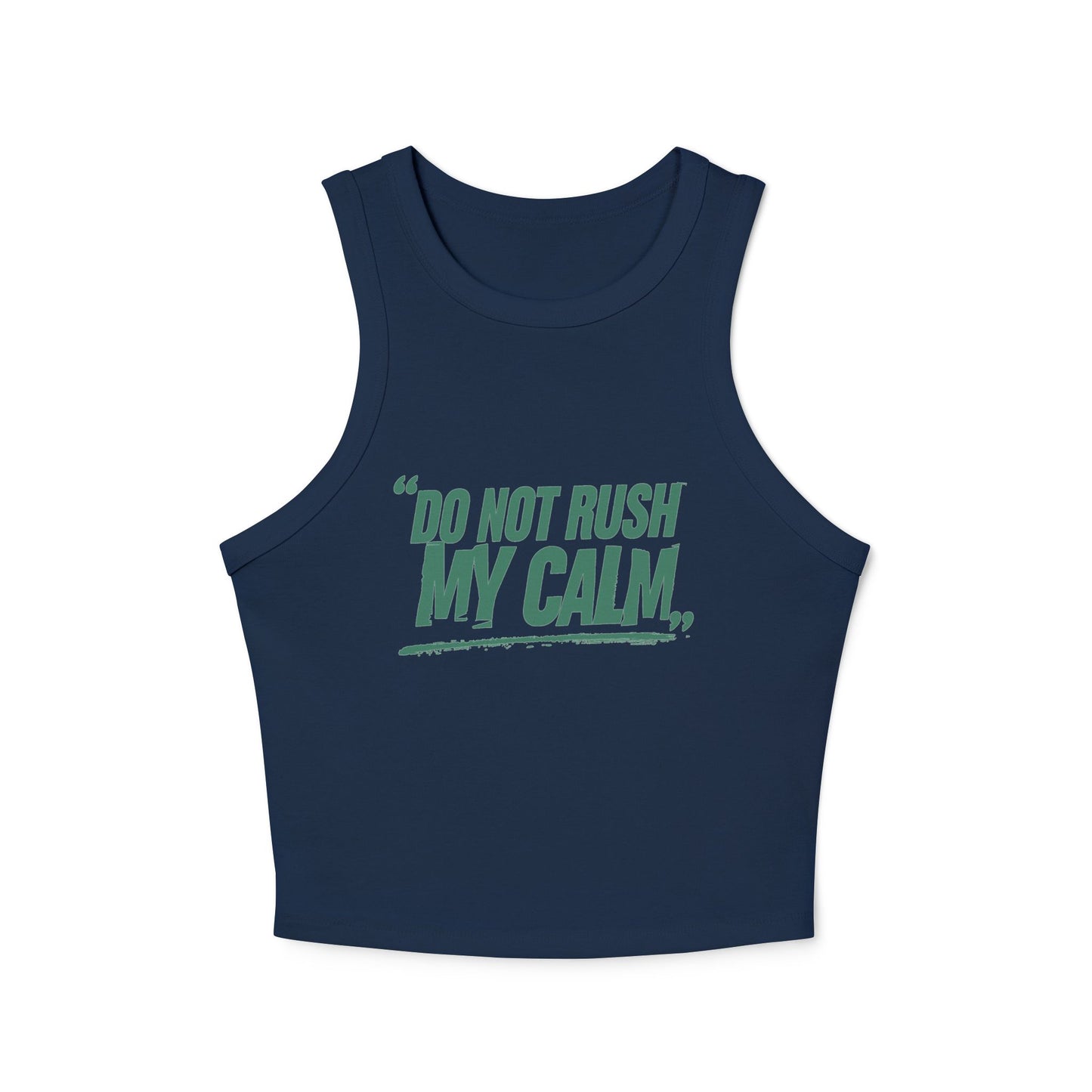 Do Not Rush My Calm Yoga & Pilates fitted Micro-rib Racer tank Solid Navy Blend