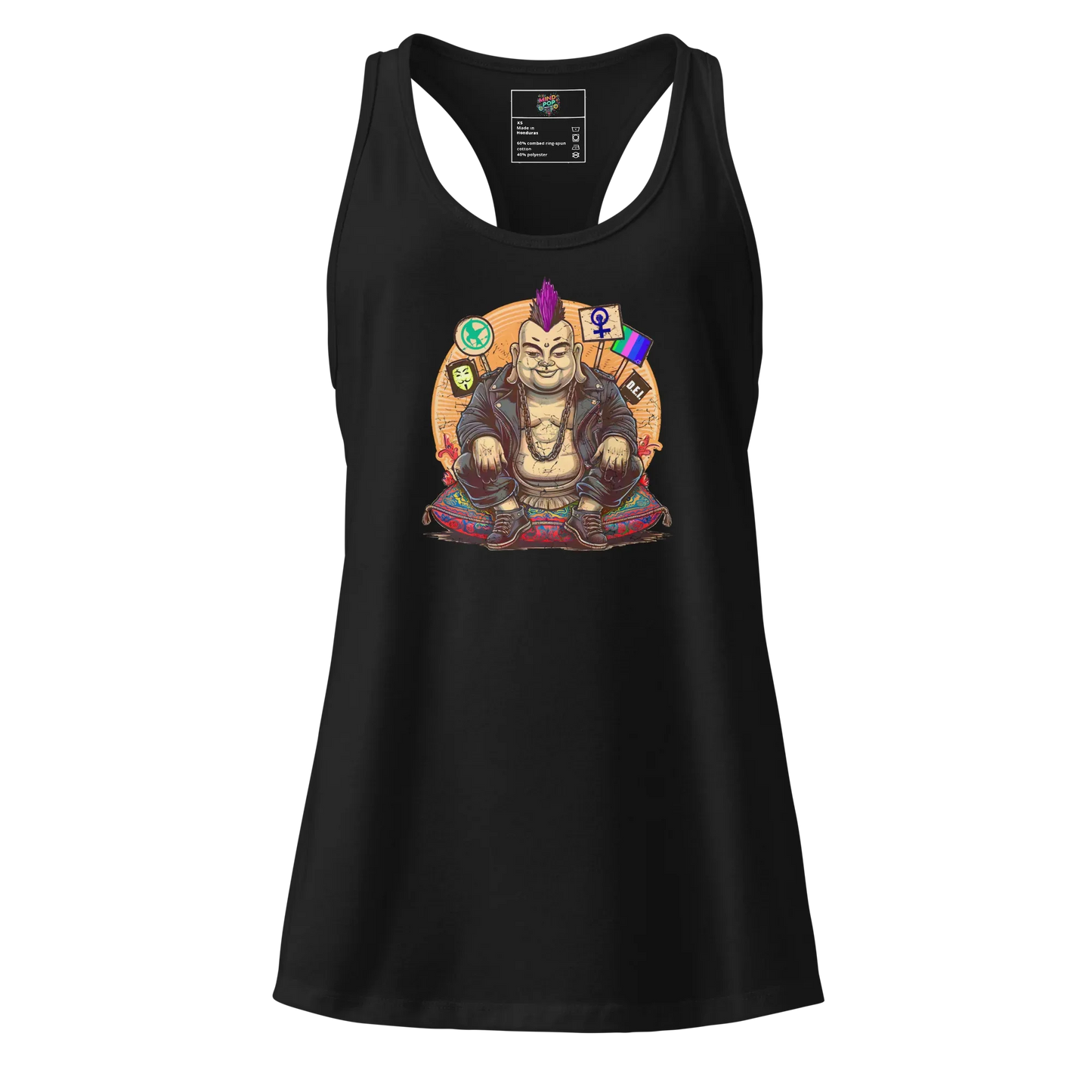 Enlightened Sit-In Punk Buddha fitted racerback tank top Black