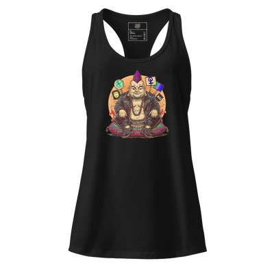 Enlightened Sit-In Punk Buddha fitted racerback tank top Black