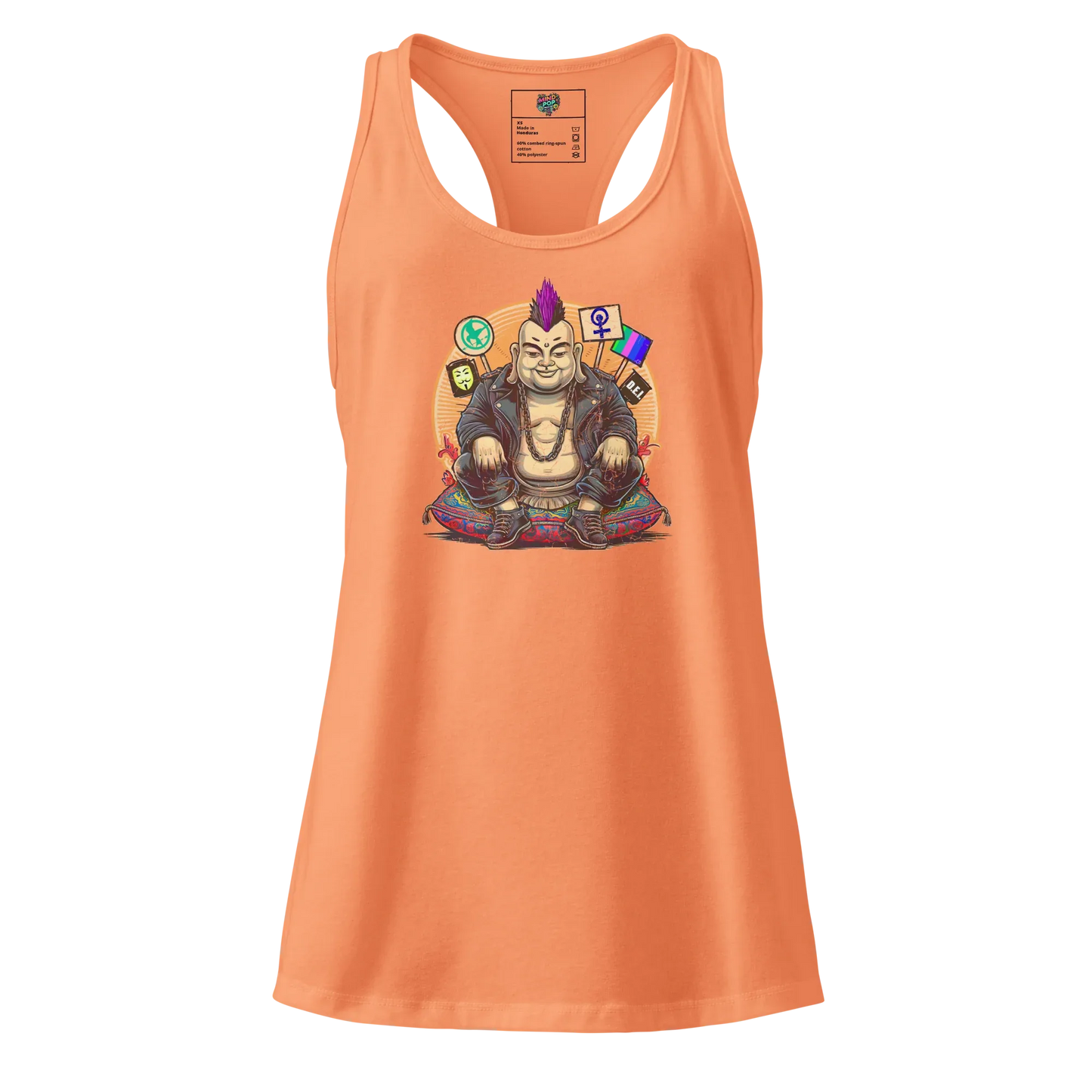 Enlightened Sit-In Punk Buddha fitted racerback tank top Light Orange