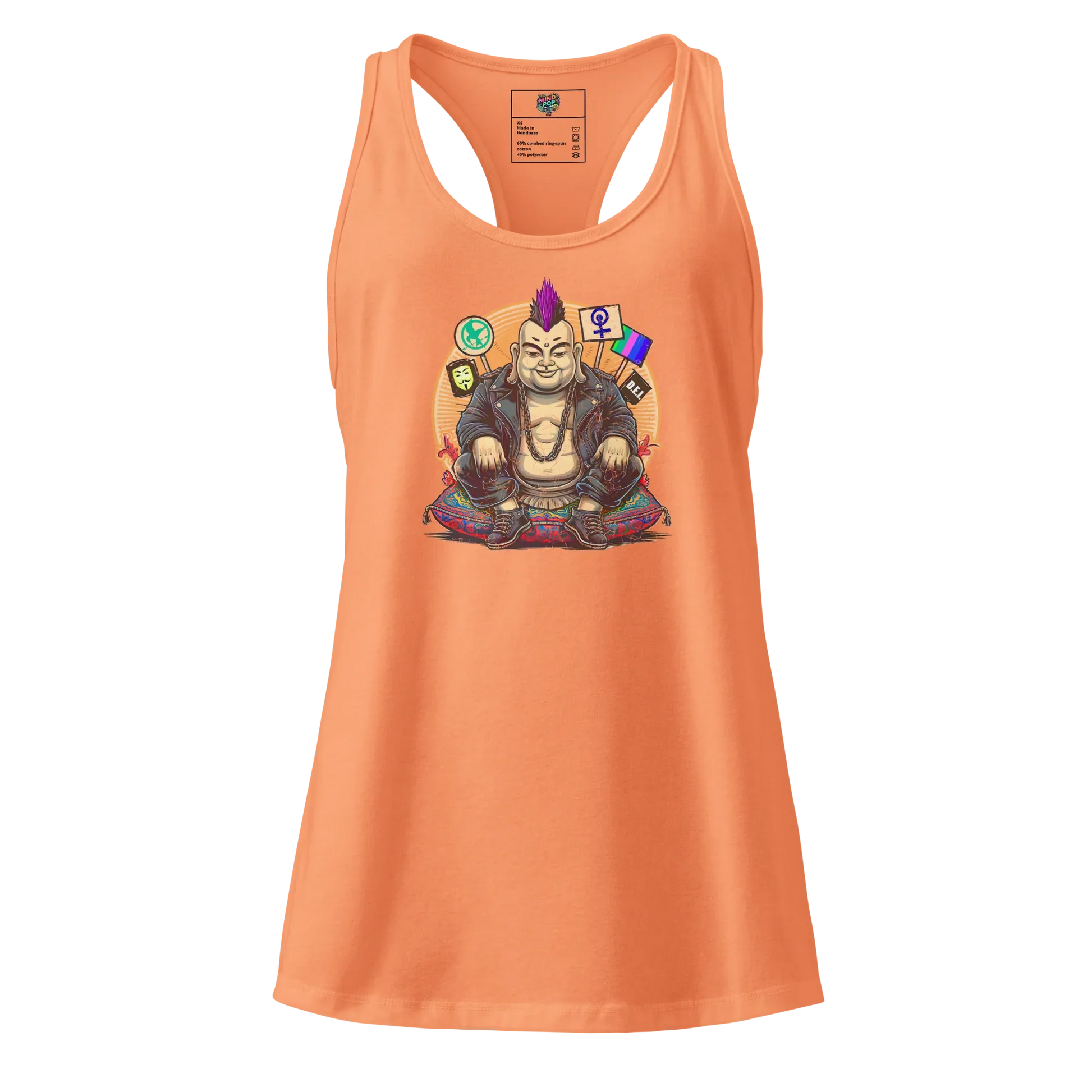 Enlightened Sit-In Punk Buddha fitted racerback tank top Light Orange