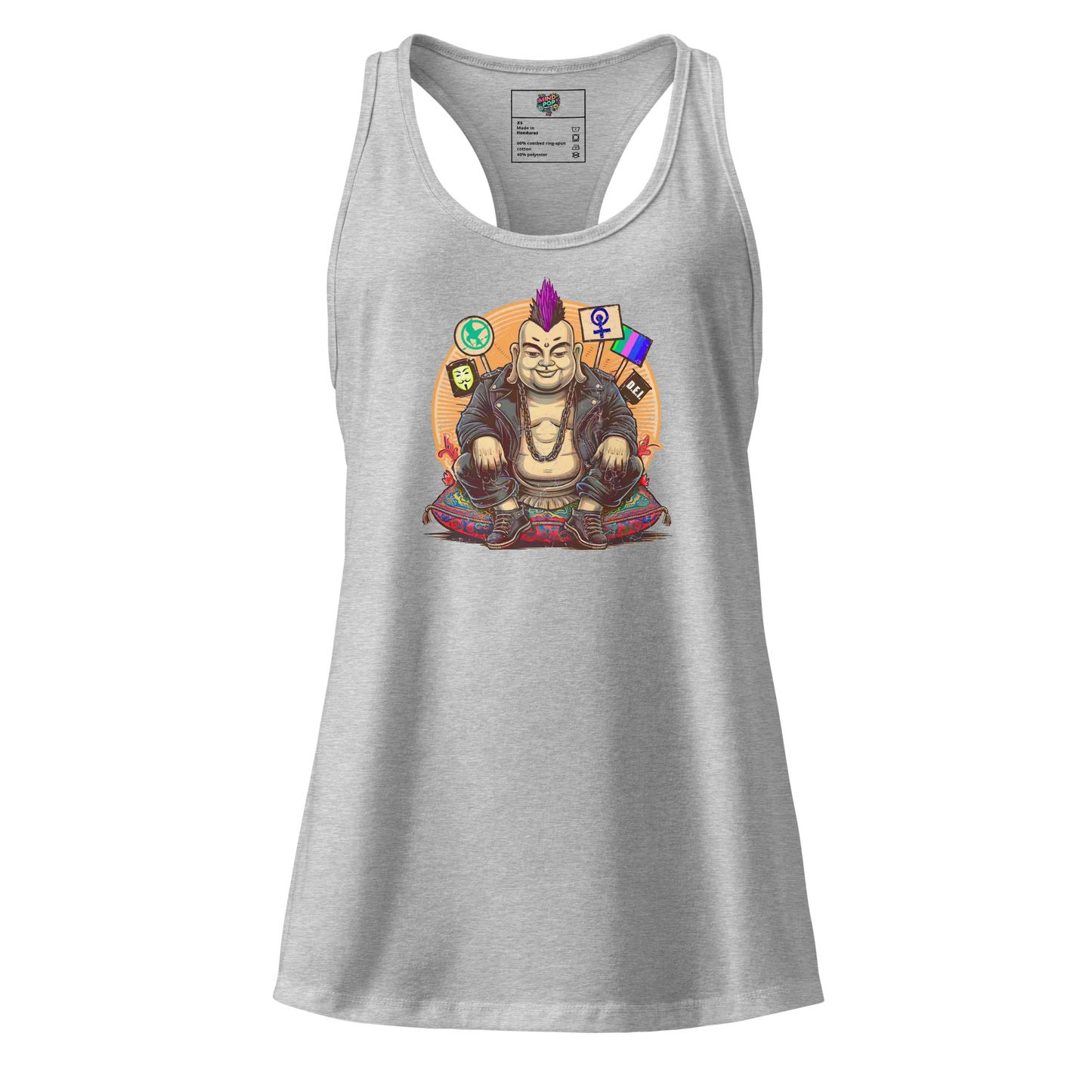 Enlightened Sit-In Punk Buddha fitted racerback tank top Heather gray