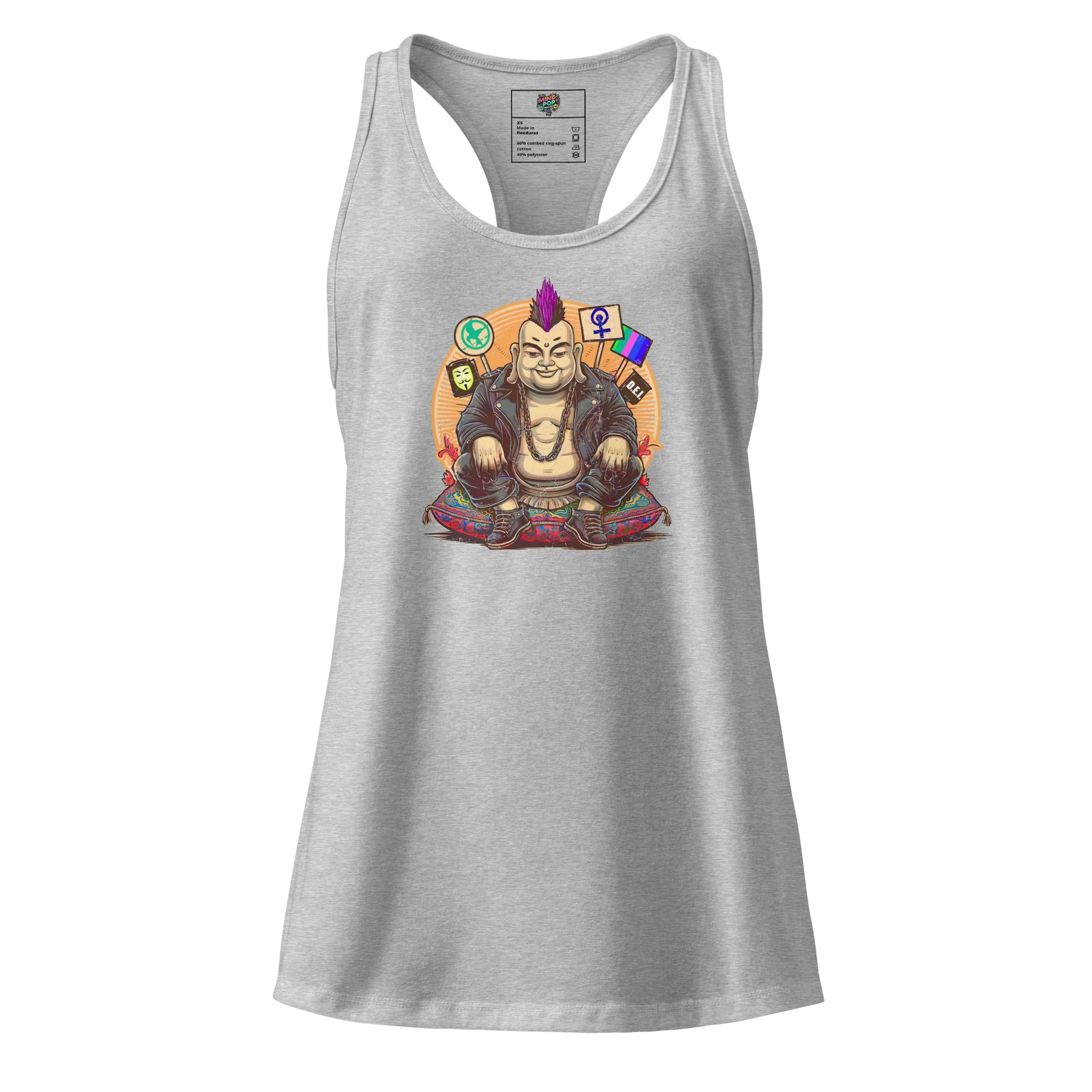 Enlightened Sit-In Punk Buddha fitted racerback tank top Heather gray