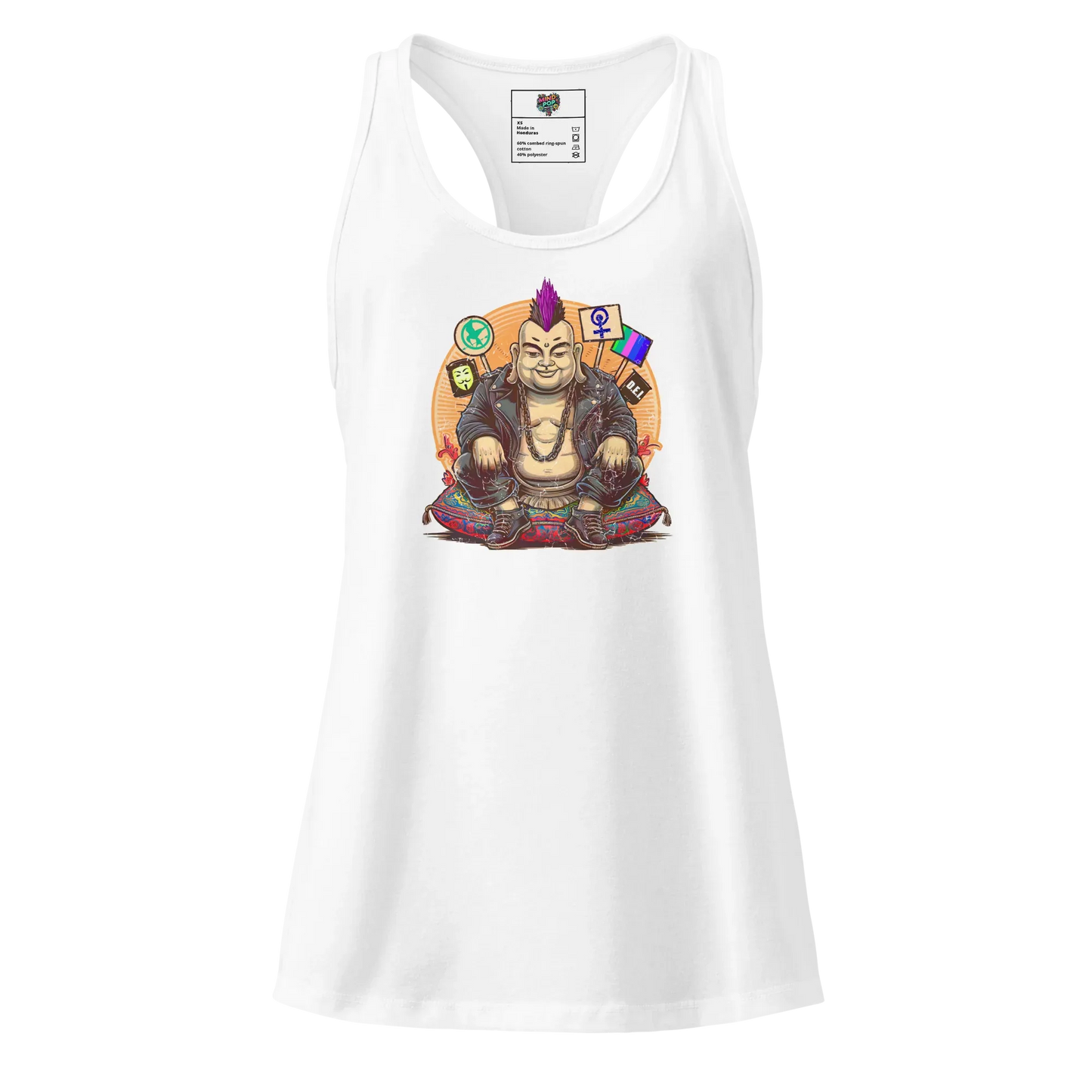 Enlightened Sit-In Punk Buddha fitted racerback tank top White