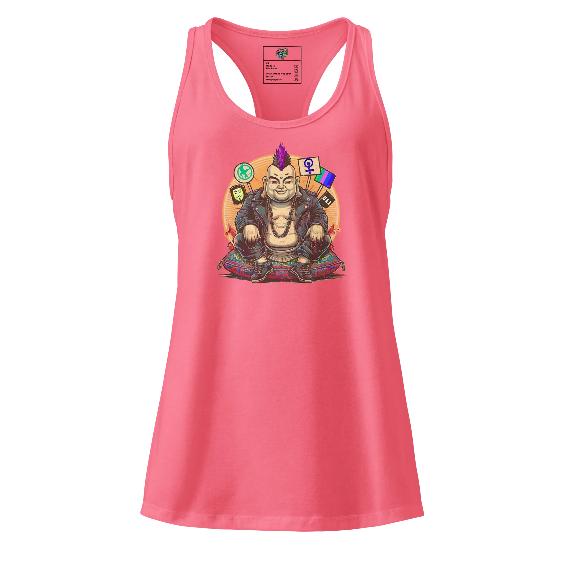 Enlightened Sit-In Punk Buddha fitted racerback tank top Hot Pink