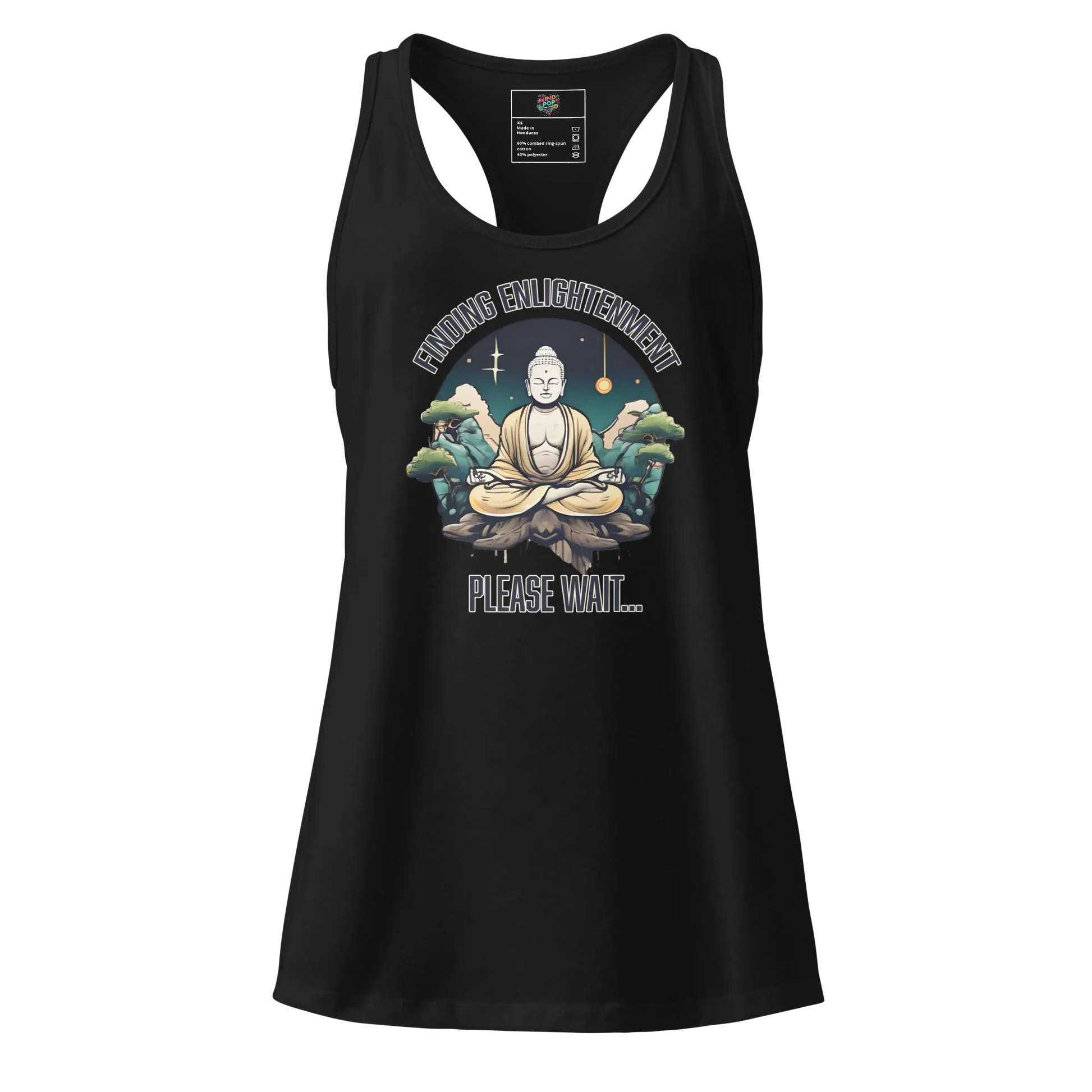 Finding Enlightenment (Buddha in Garden) fitted racerback tank top Black