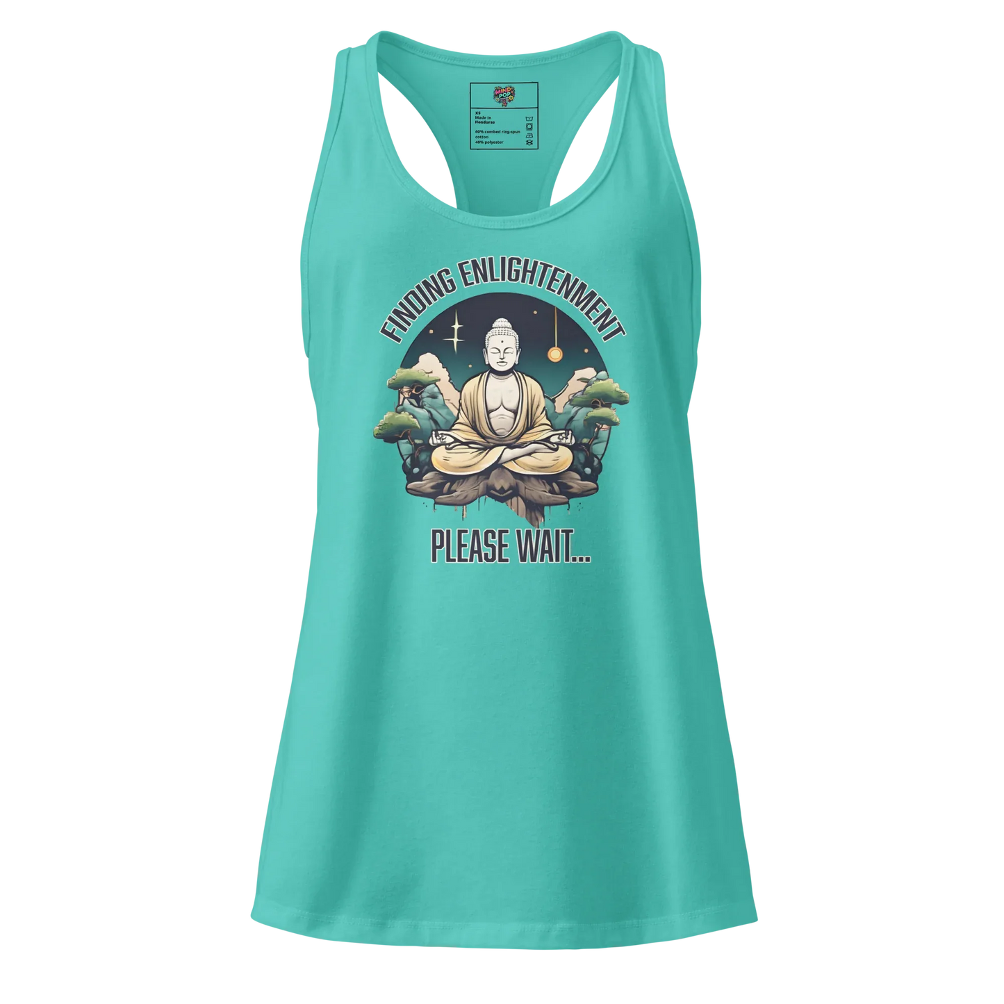 Finding Enlightenment (Buddha in Garden) fitted racerback tank top Tahiti Blue