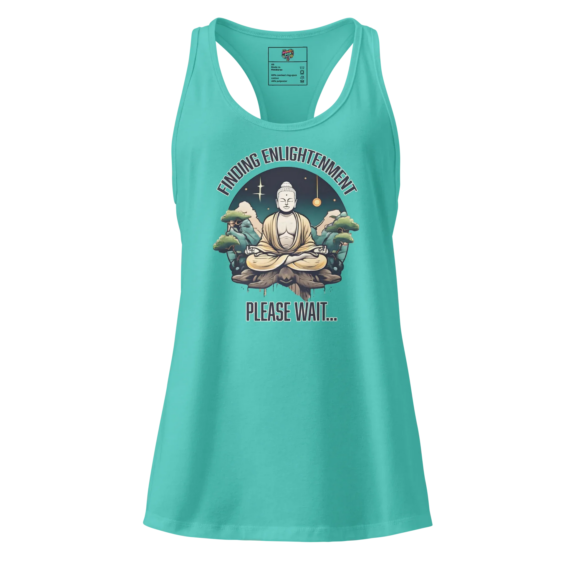 Finding Enlightenment (Buddha in Garden) fitted racerback tank top Tahiti Blue