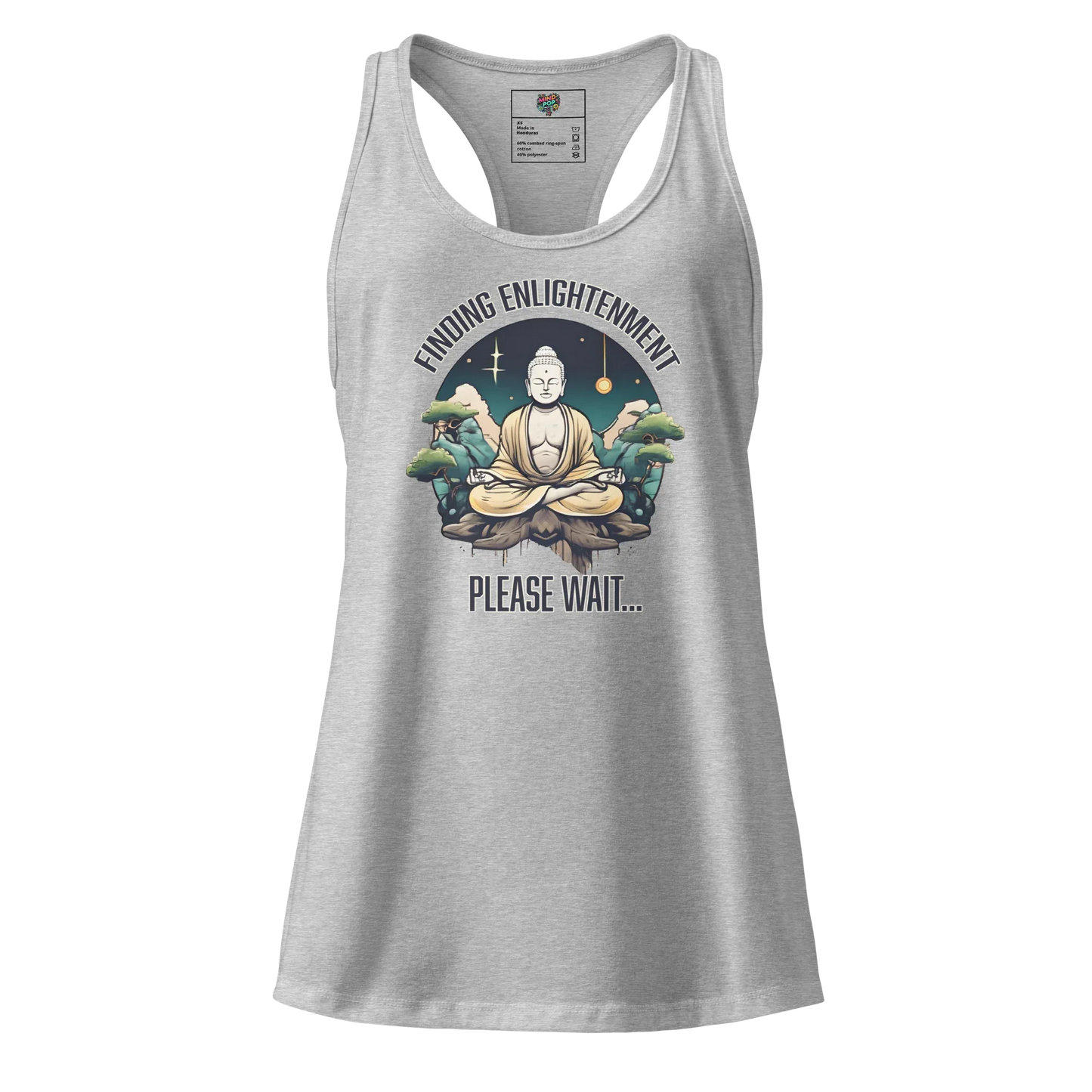 Finding Enlightenment (Buddha in Garden) fitted racerback tank top Heather gray