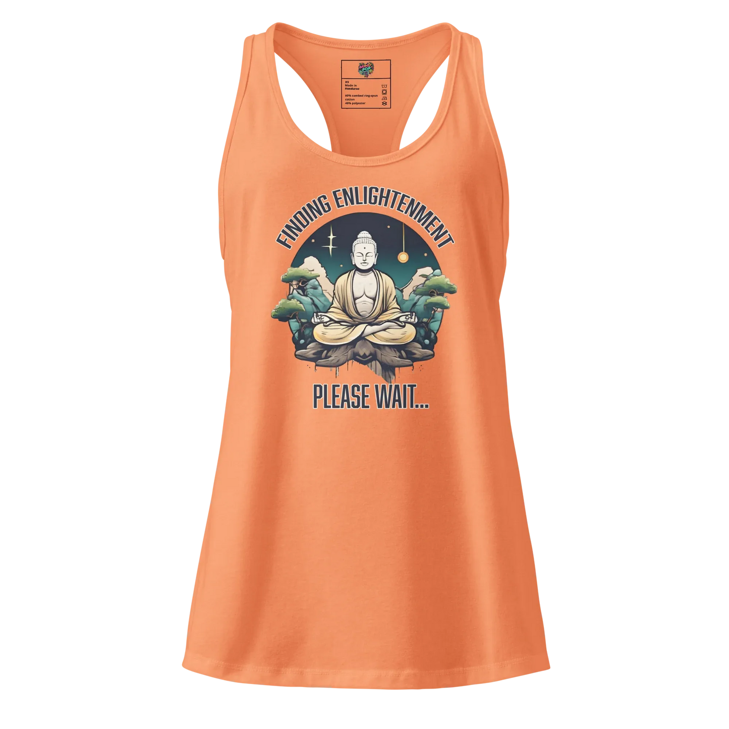 Finding Enlightenment (Buddha in Garden) fitted racerback tank top Light Orange