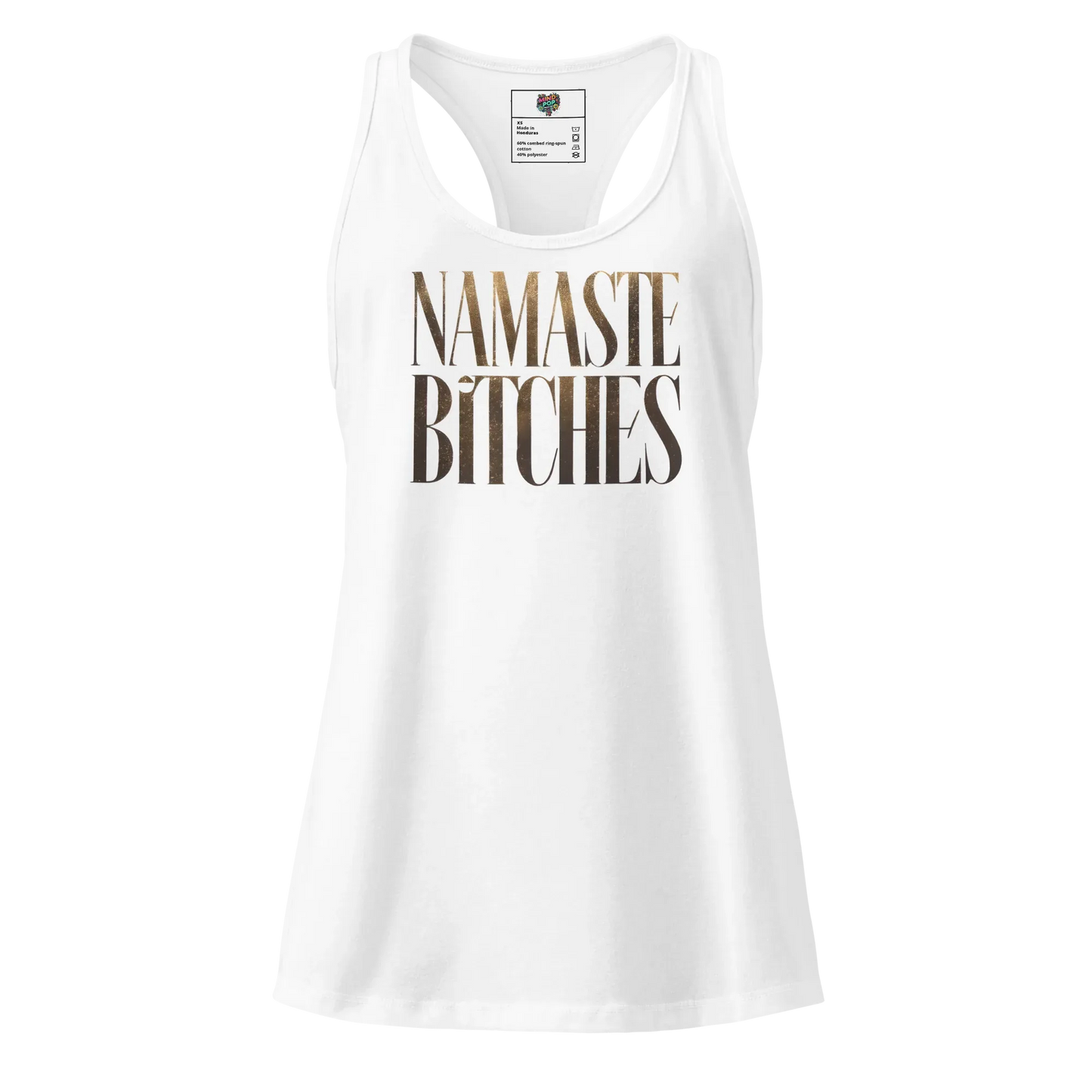 Gold Namaste Bitches fitted racerback tank top White