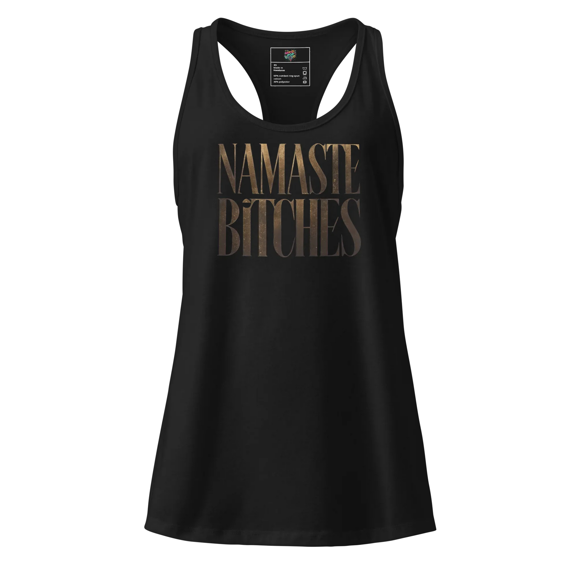 Gold Namaste Bitches fitted racerback tank top Black