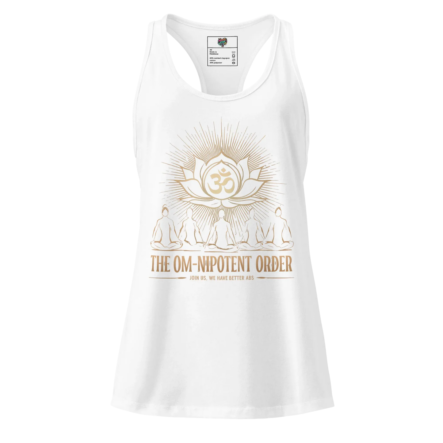 Gold Omnipotent Order Yoga Tank Racerback for Women White