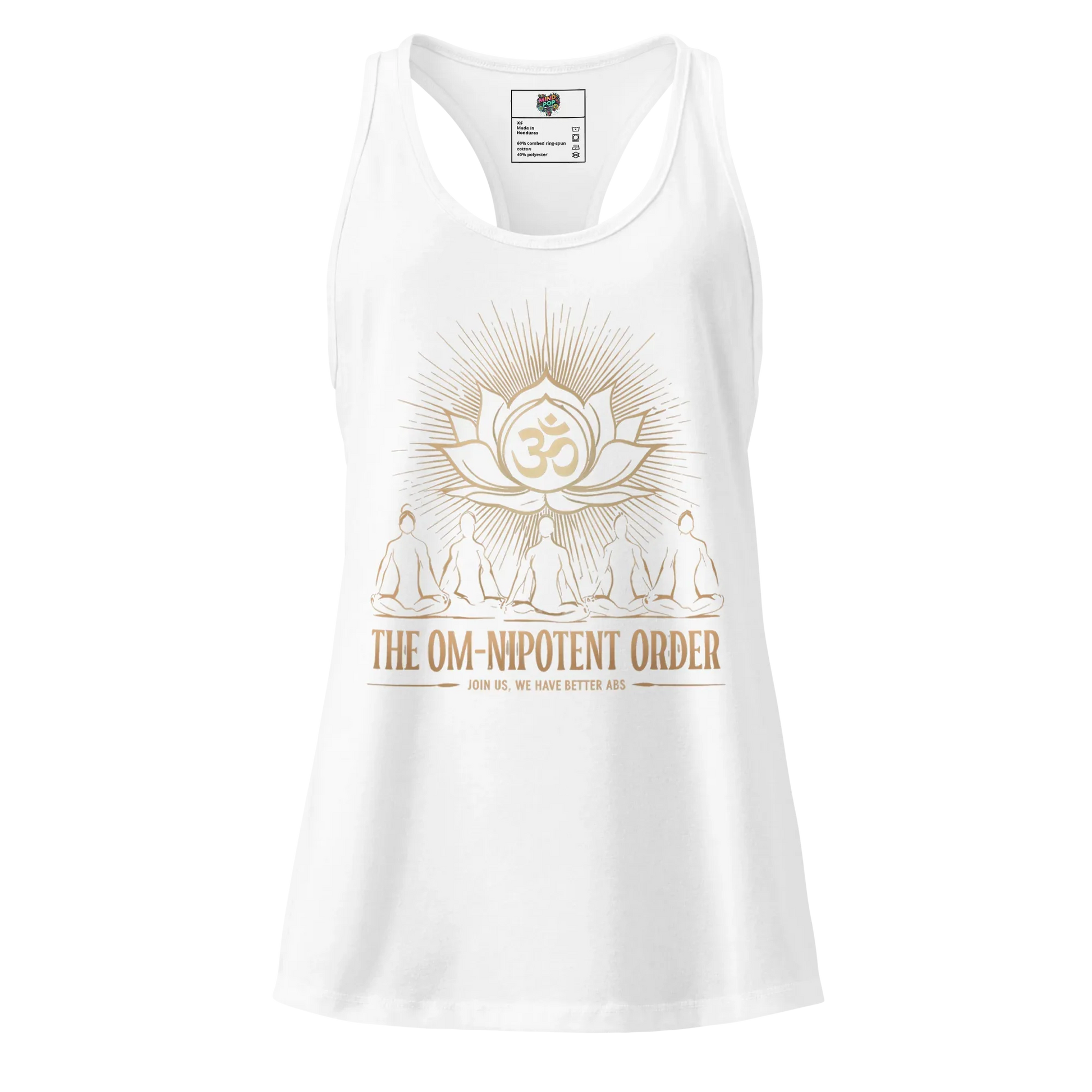 Gold Omnipotent Order Yoga Tank Racerback for Women White