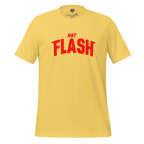 "Hot Flash" menopause humor graphic tee in Yellow