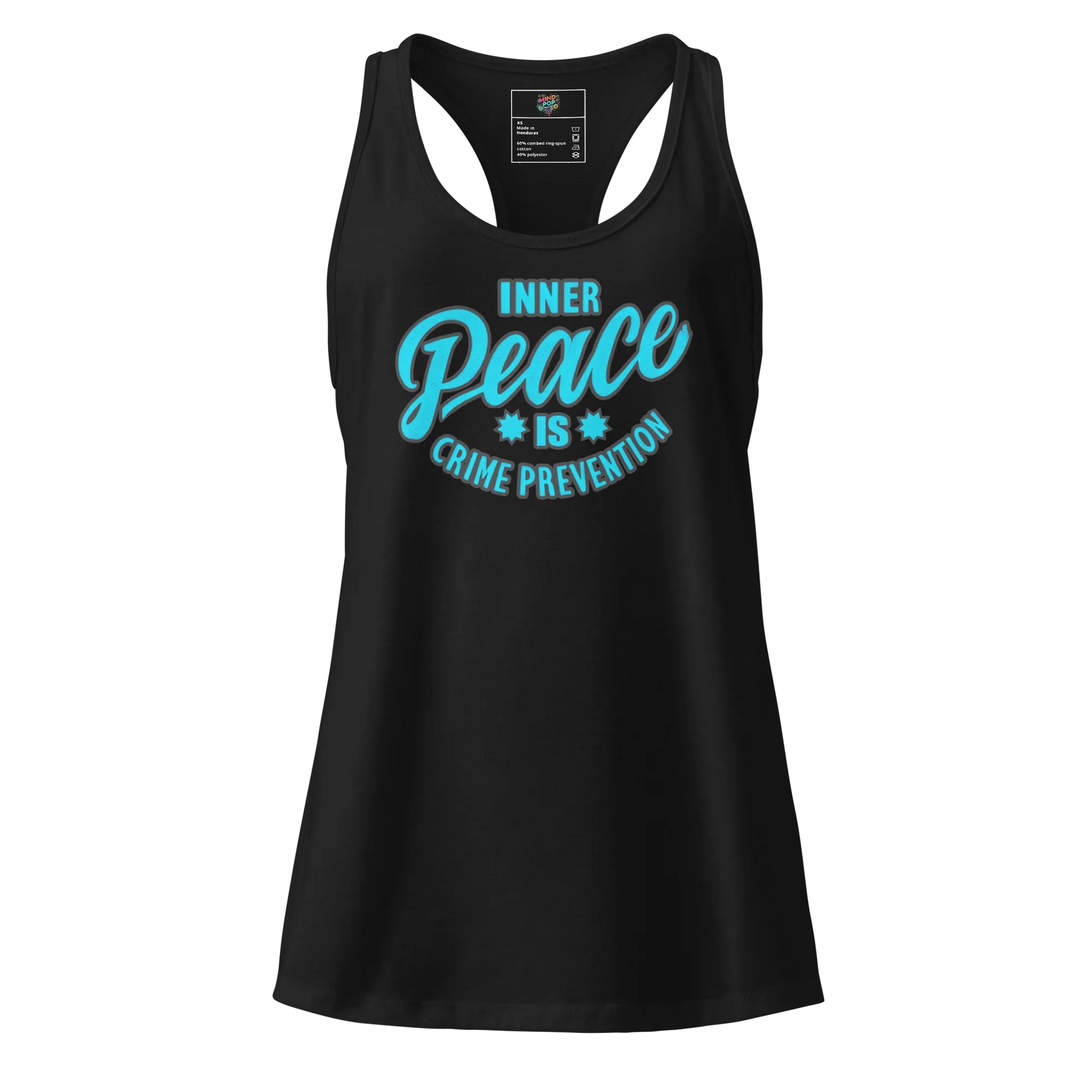Inner Peace is Crime Prevention fitted racerback tank top Black