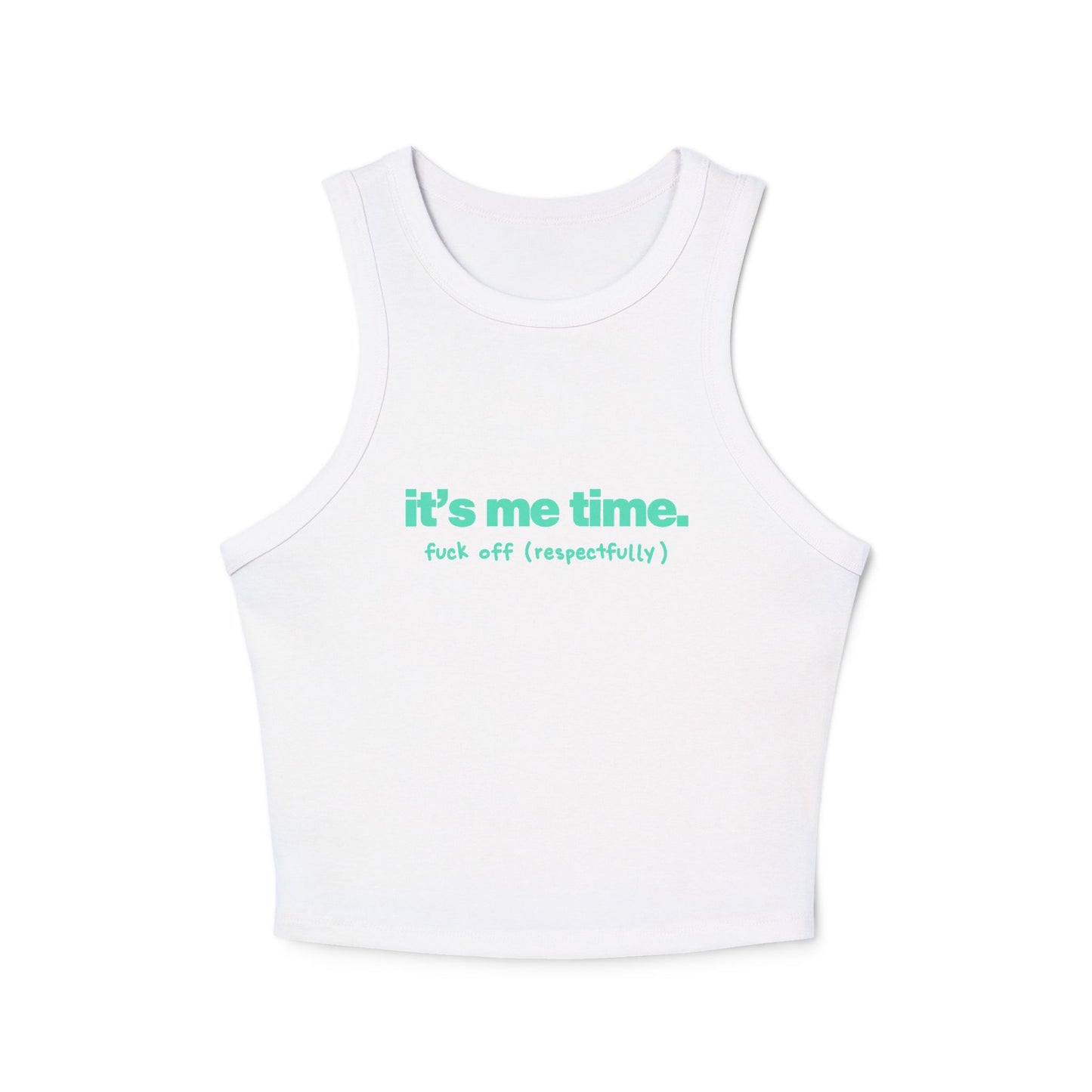 It's Me Time Yoga & Pilates fitted Micro-rib Racer tank Solid White Blend