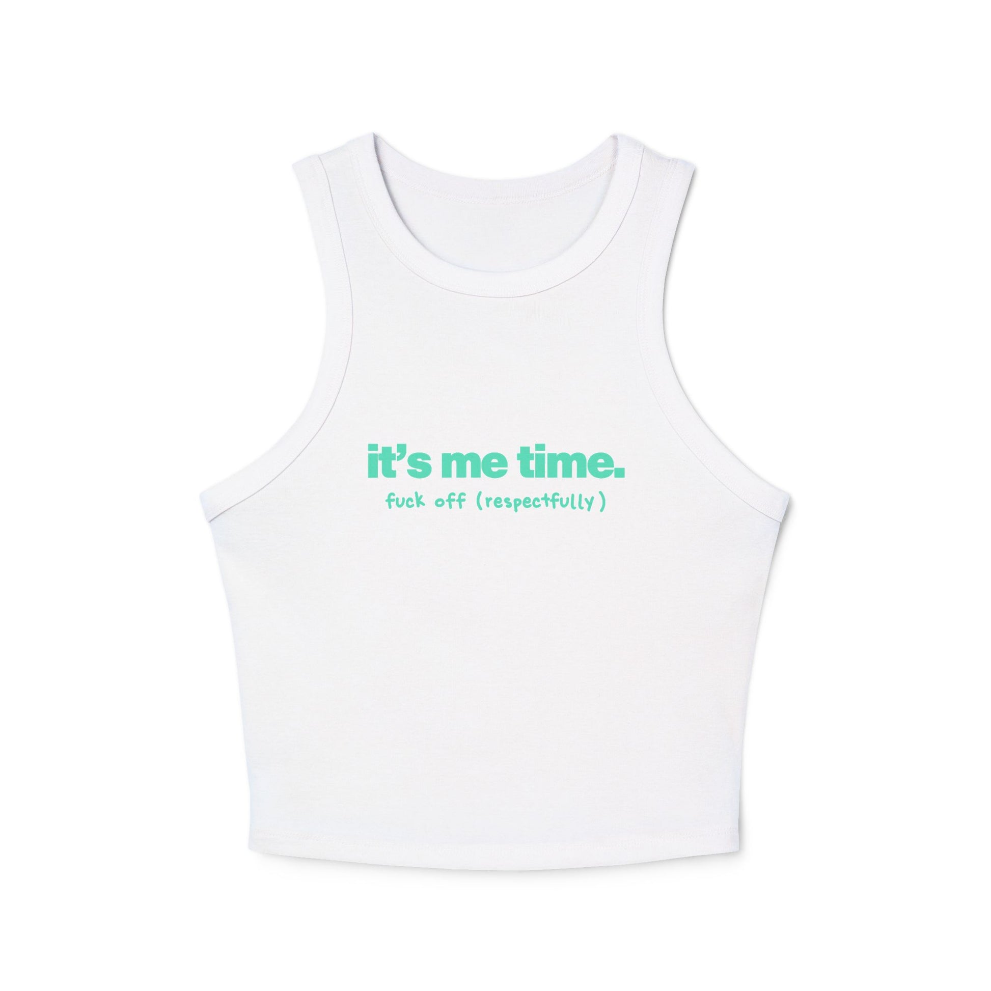 It's Me Time Yoga & Pilates fitted Micro-rib Racer tank Solid White Blend